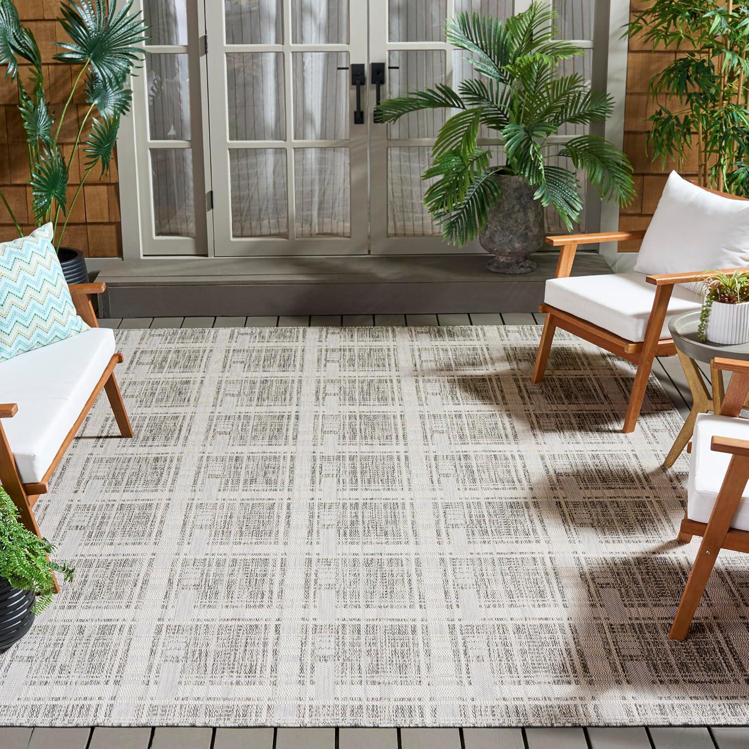 image:imageSAFAVIEH Outdoor Area Rug 8x10 Beach House Collection Large Modern Design Grey amp Ivory Weather Resistant NonShedding amp Easy Cleaning Ideal for Patio Backyard Deck Dining Space BHS412FGreyIvory