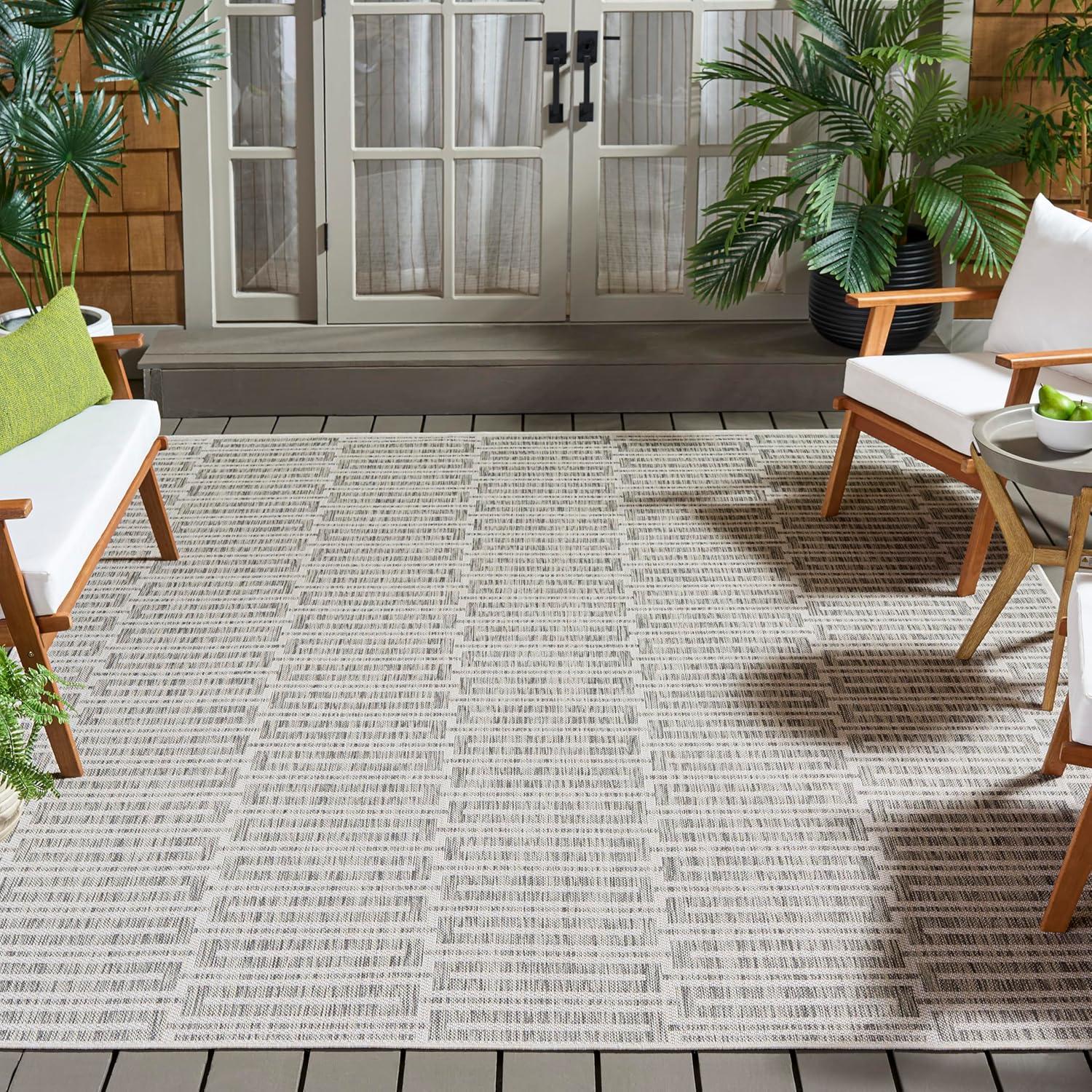 image:imageSAFAVIEH Outdoor Area Rug 8x10 Beach House Collection Large Modern Design Grey amp Ivory Weather Resistant NonShedding amp Easy Cleaning Ideal for Patio Backyard Deck Dining Space BHS418FGreyIvory