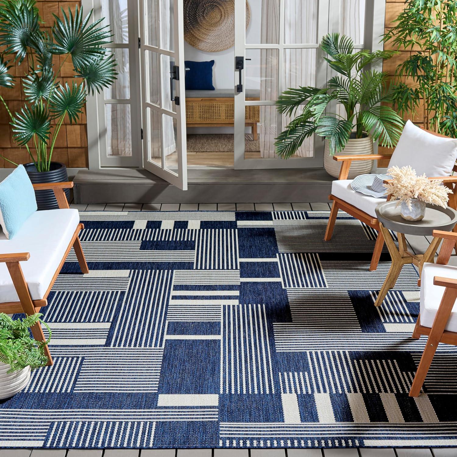 image:imageSAFAVIEH Outdoor Area Rug 8x10 Beach House Collection Large Modern Design Navy amp Ivory Weather Resistant NonShedding amp Easy Cleaning Ideal for Patio Backyard Deck Dining Space BHS402NNavyIvory