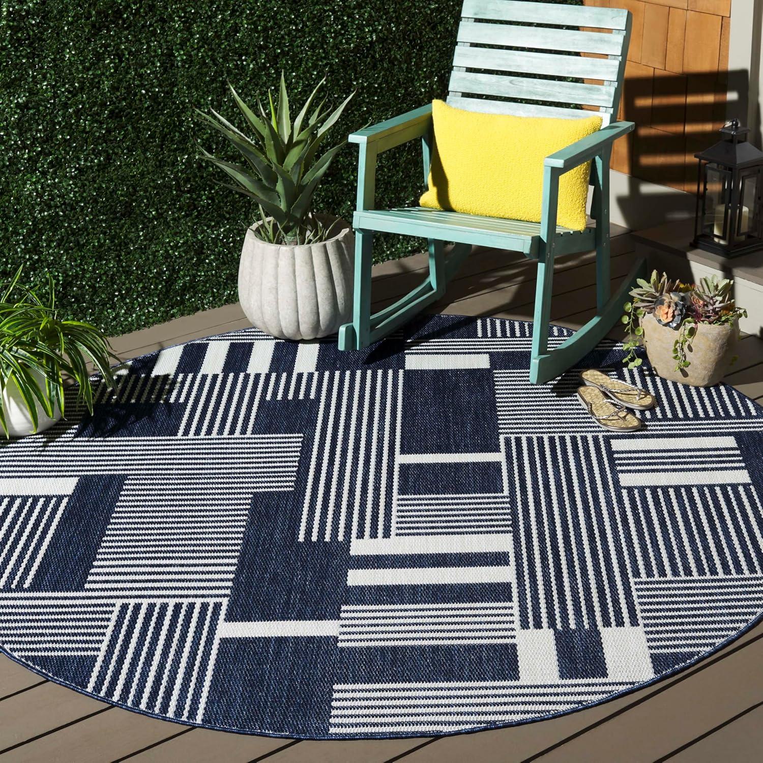 image:imageSAFAVIEH Outdoor Area Rug 8x10 Beach House Collection Large Modern Design Navy amp Ivory Weather Resistant NonShedding amp Easy Cleaning Ideal for Patio Backyard Deck Dining Space BHS402NNavyIvory