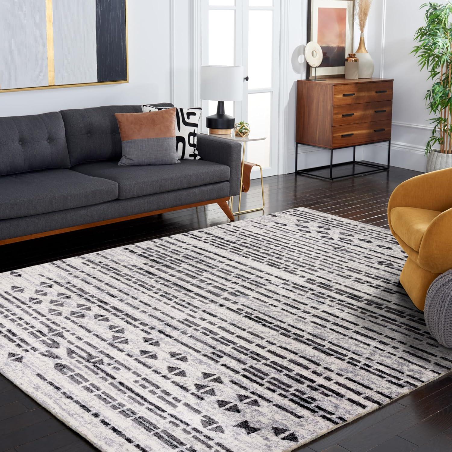 image:imageSAFAVIEH Tulum Collection Area Rug 55 x 77 Black amp Ivory Moroccan Boho Design NonShedding amp Easy to Clean Ideal for Living Room Bedroom Dining Space TUL640ZBlackIvory