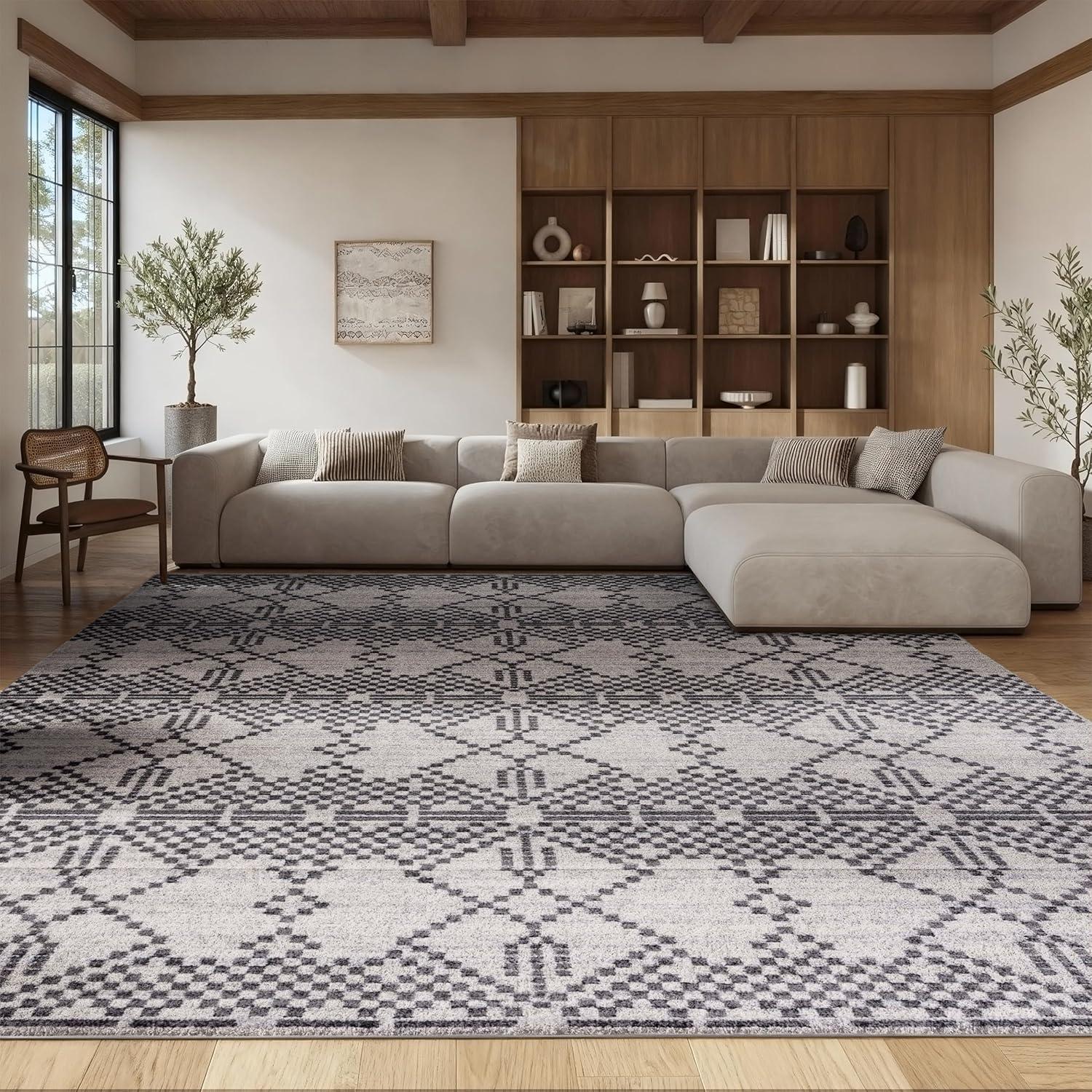 image:imageSAFAVIEH Tulum Collection Area Rug 55 x 77 Dark Grey amp Ivory Moroccan Boho Tribal Design NonShedding amp Easy to Clean Ideal for Living Room Bedroom Dining Space TUL634FDark GreyIvory