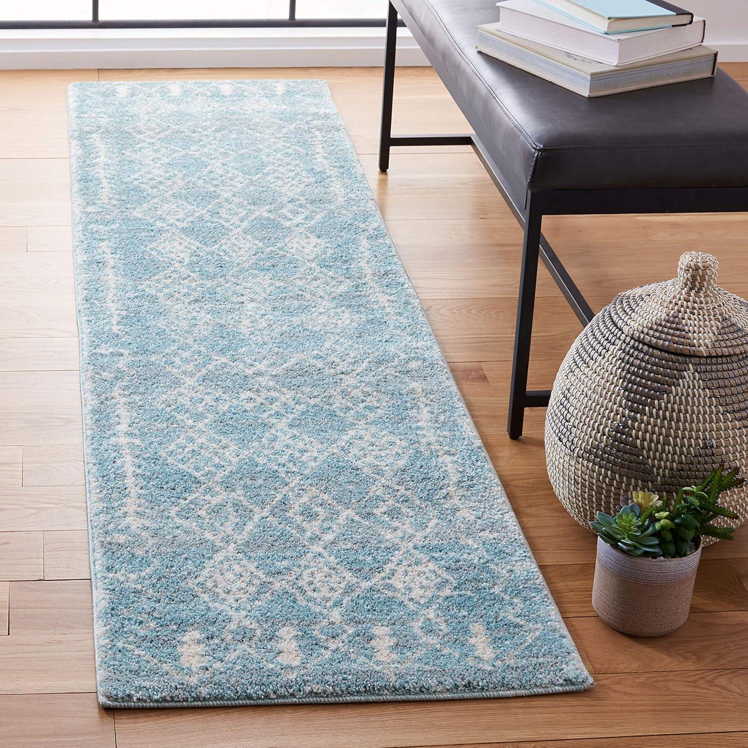 image:imageSAFAVIEH Tunisia Collection Area Rug 53 x 77 Aqua amp Ivory Moroccan Tribal Design NonShedding amp Easy Care Ideal for High Traffic Areas in Living Room Bedroom TUN736JAquaIvory