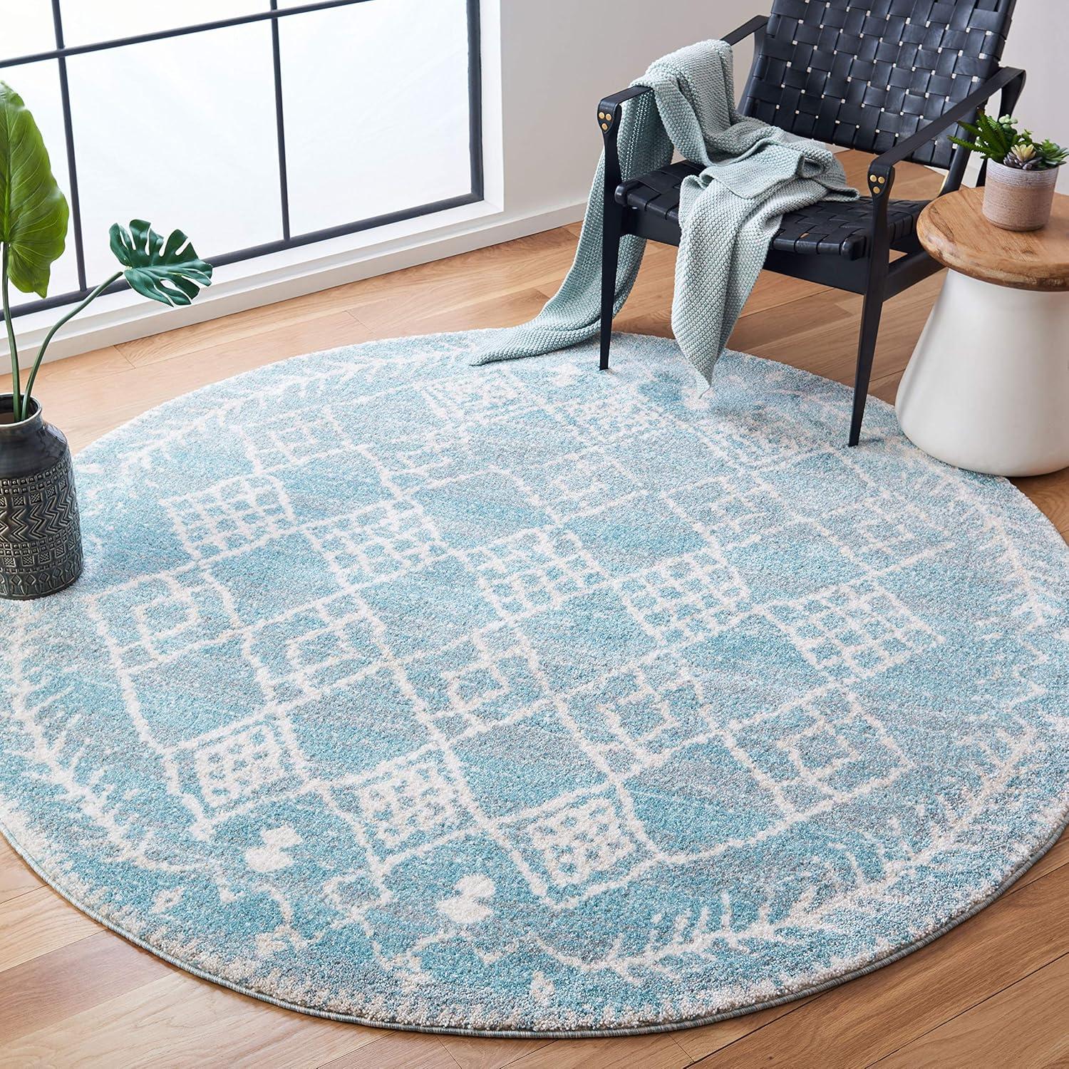 image:imageSAFAVIEH Tunisia Collection Area Rug 53 x 77 Aqua amp Ivory Moroccan Tribal Design NonShedding amp Easy Care Ideal for High Traffic Areas in Living Room Bedroom TUN736JAquaIvory