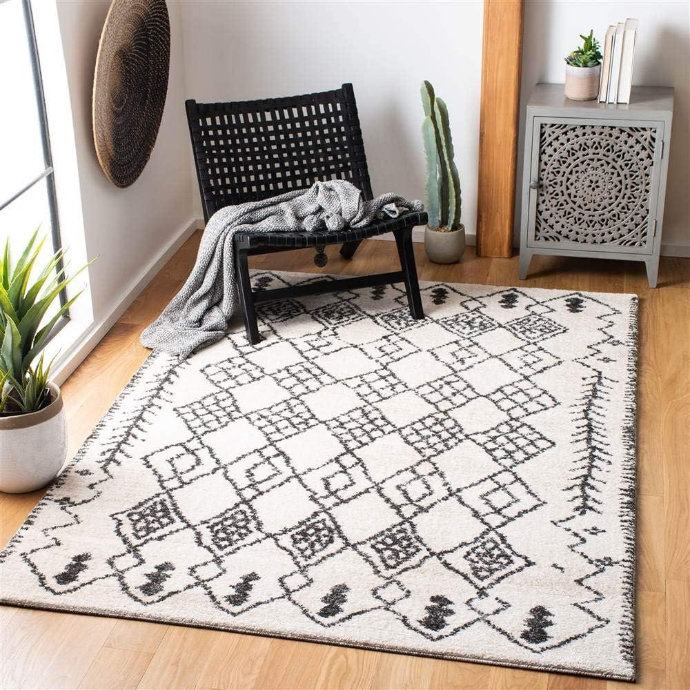 image:imageSAFAVIEH Tunisia Collection Area Rug 53 x 77 Aqua amp Ivory Moroccan Tribal Design NonShedding amp Easy Care Ideal for High Traffic Areas in Living Room Bedroom TUN736JIvoryBlack