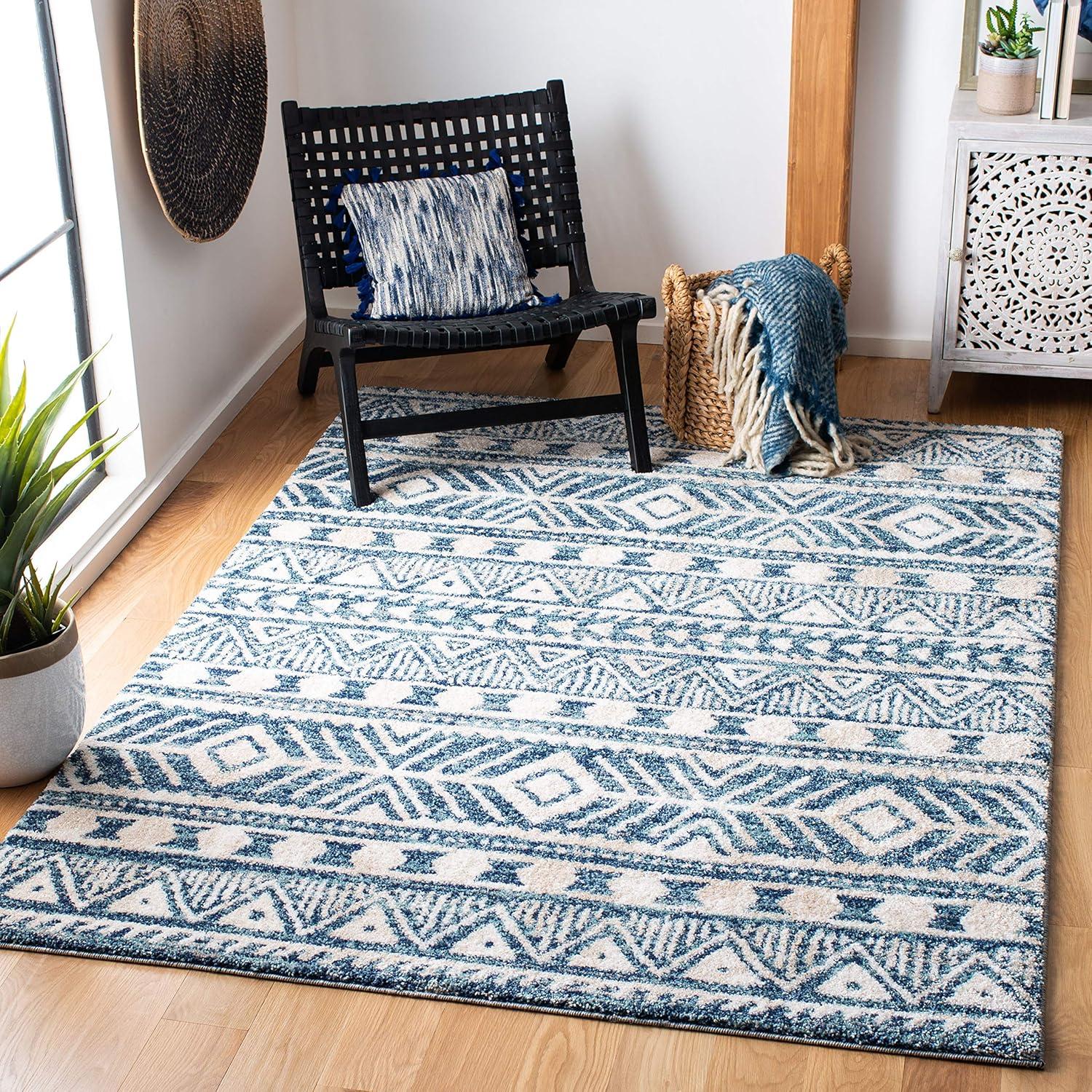 image:imageSAFAVIEH Tunisia Collection Area Rug 53 x 77 Navy amp Ivory Moroccan Tribal Design NonShedding amp Easy Care Ideal for High Traffic Areas in Living Room Bedroom TUN739NNavyIvory