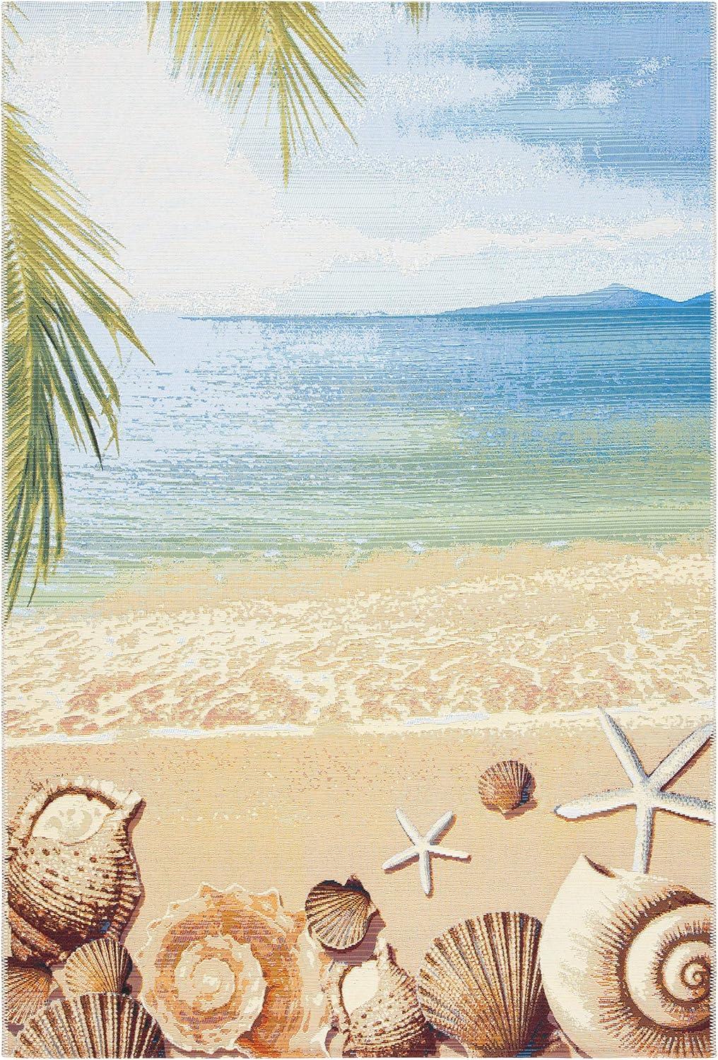 image:imageSAFAVIEH Washable Rug Outdoor Barbados Collection 53 x 76 Gold amp Blue NonShedding amp Easy to Clean Ideal for Patio Backyard Mudroom BAR555AGoldBlue