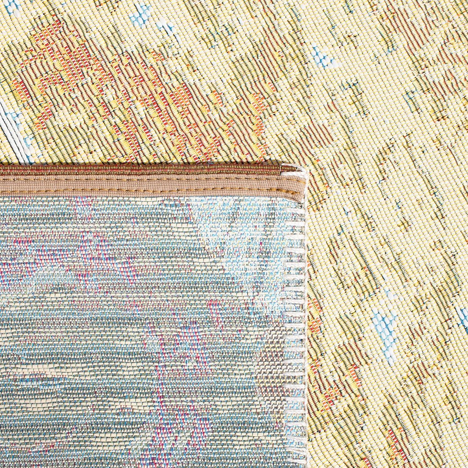 image:imageSAFAVIEH Washable Rug Outdoor Barbados Collection 53 x 76 Gold amp Blue NonShedding amp Easy to Clean Ideal for Patio Backyard Mudroom BAR555AGoldBlue