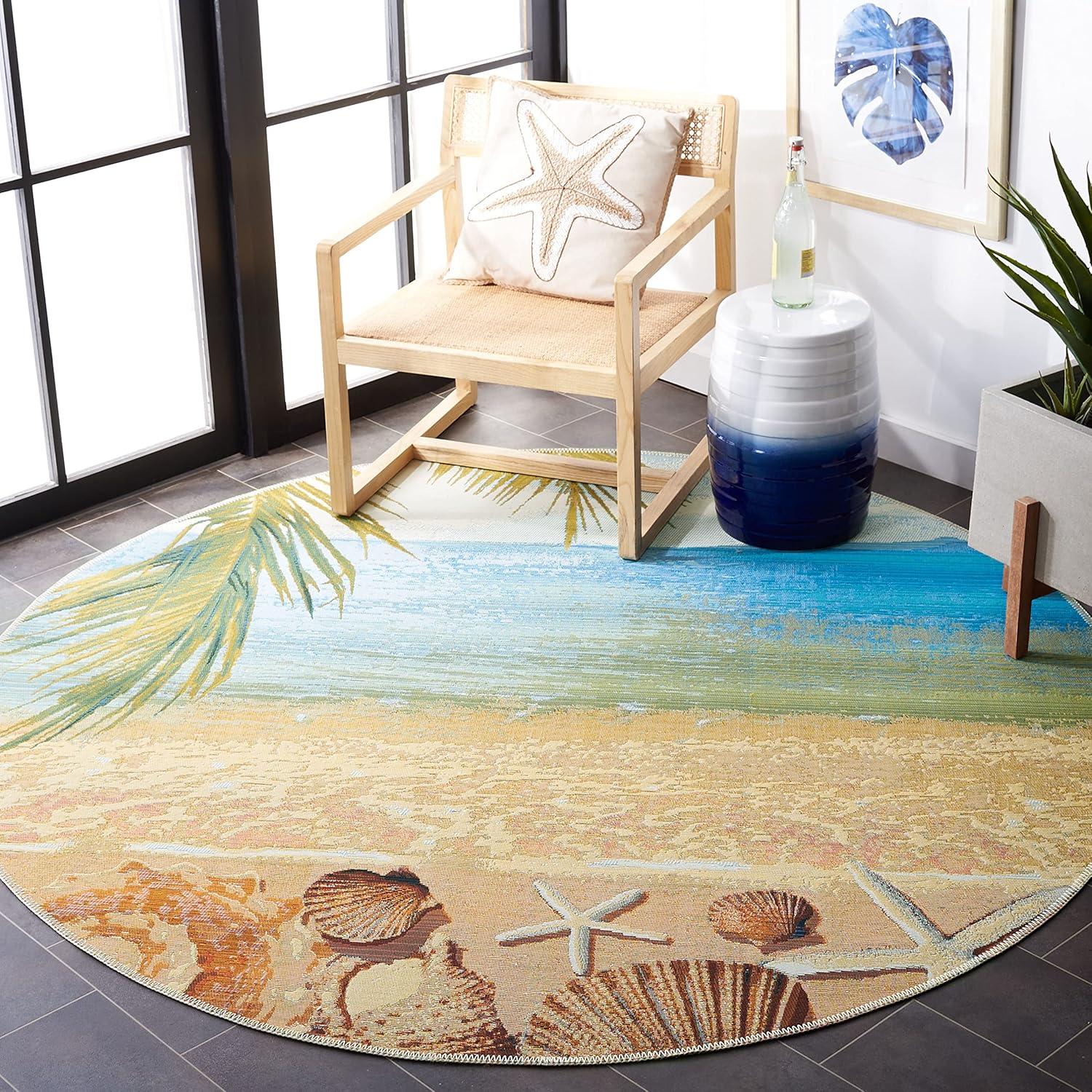 image:imageSAFAVIEH Washable Rug Outdoor Barbados Collection 53 x 76 Gold amp Blue NonShedding amp Easy to Clean Ideal for Patio Backyard Mudroom BAR555AGoldBlue