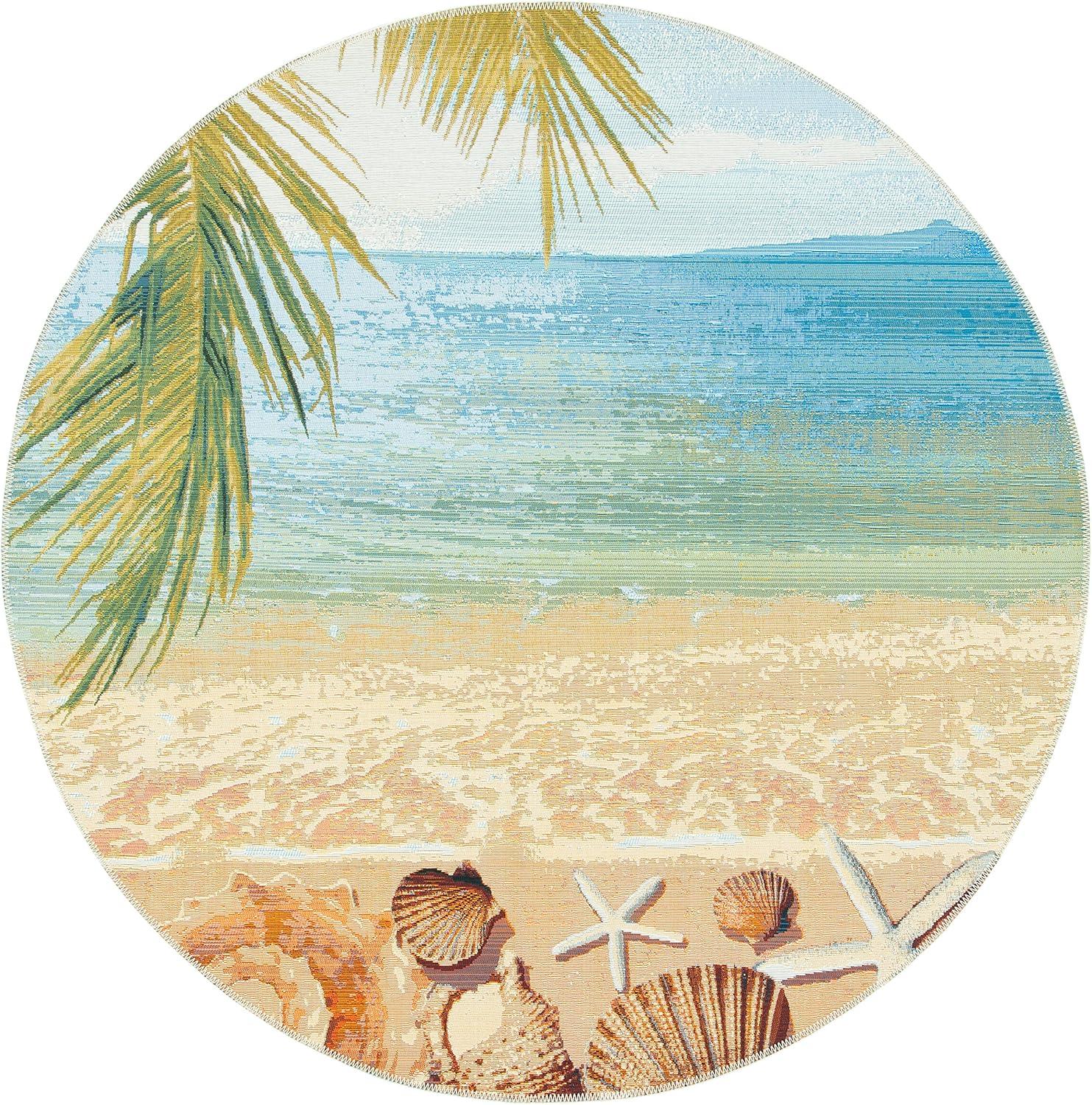 image:imageSAFAVIEH Washable Rug Outdoor Barbados Collection 53 x 76 Gold amp Blue NonShedding amp Easy to Clean Ideal for Patio Backyard Mudroom BAR555AGoldBlue