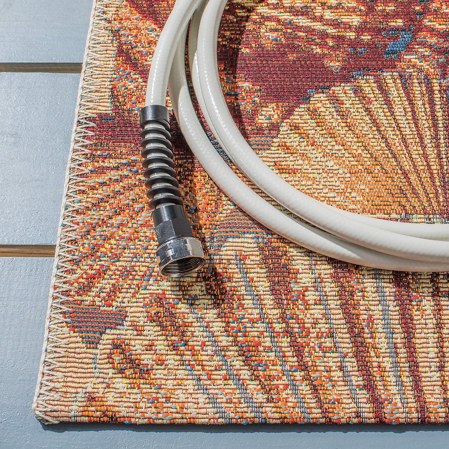 image:imageSAFAVIEH Washable Rug Outdoor Barbados Collection 53 x 76 Gold amp Blue NonShedding amp Easy to Clean Ideal for Patio Backyard Mudroom BAR555AGoldBlue
