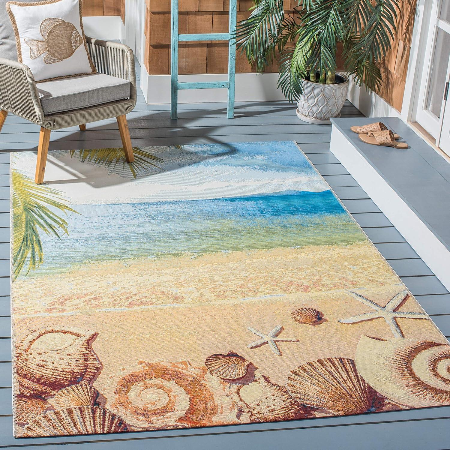 image:imageSAFAVIEH Washable Rug Outdoor Barbados Collection 53 x 76 Gold amp Blue NonShedding amp Easy to Clean Ideal for Patio Backyard Mudroom BAR555AGoldBlue