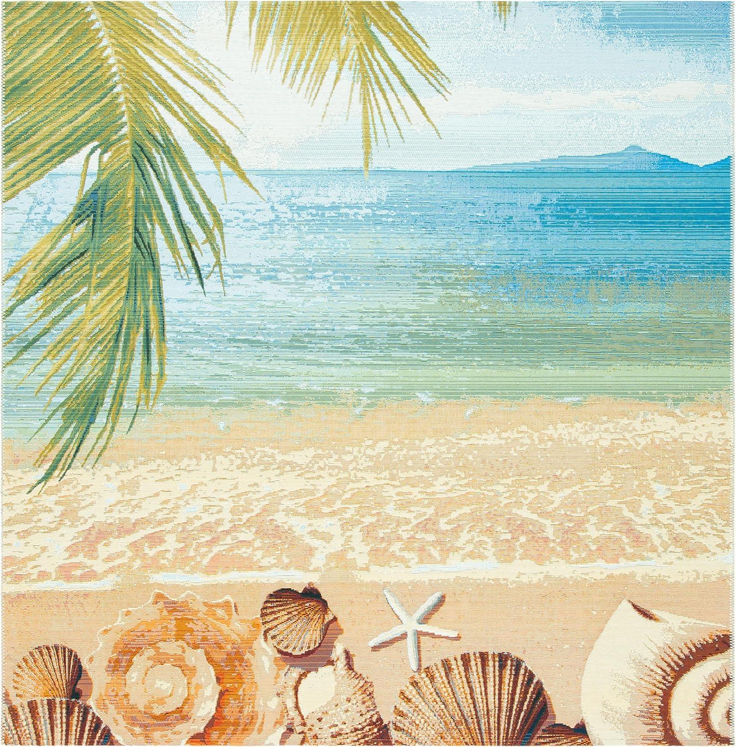 image:imageSAFAVIEH Washable Rug Outdoor Barbados Collection 53 x 76 Gold amp Blue NonShedding amp Easy to Clean Ideal for Patio Backyard Mudroom BAR555AGoldBlue