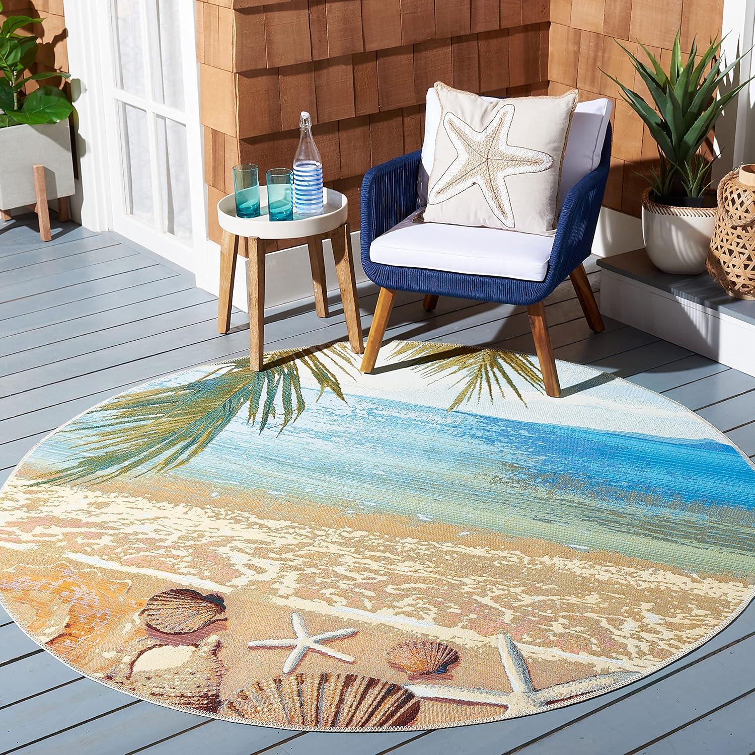 image:imageSAFAVIEH Washable Rug Outdoor Barbados Collection 53 x 76 Gold amp Blue NonShedding amp Easy to Clean Ideal for Patio Backyard Mudroom BAR555AGoldBlue