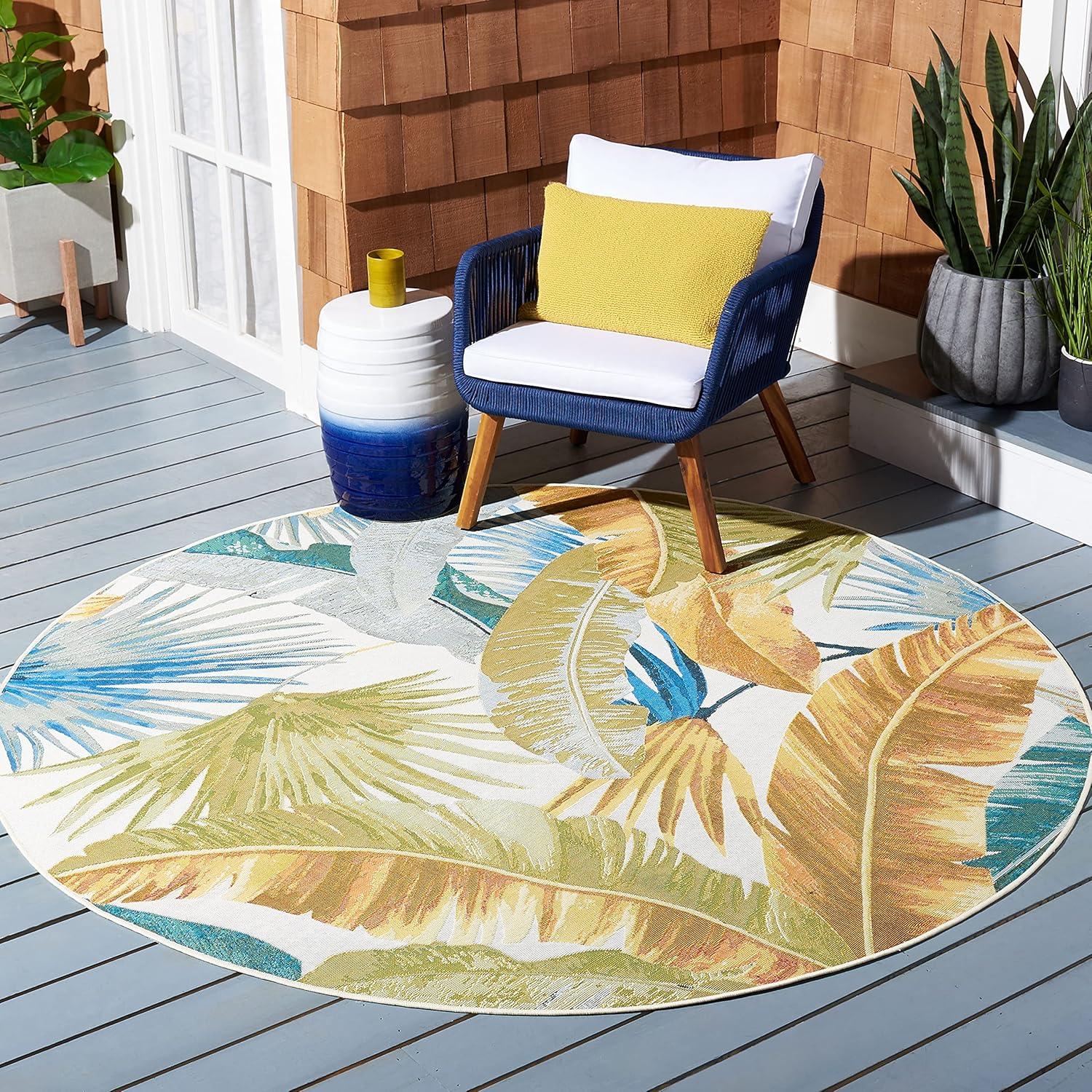 image:imageSAFAVIEH Washable Rug Outdoor Barbados Collection 53 x 76 Gold amp Green NonShedding amp Easy to Clean Ideal for Patio Backyard Mudroom BAR520CGoldGreen
