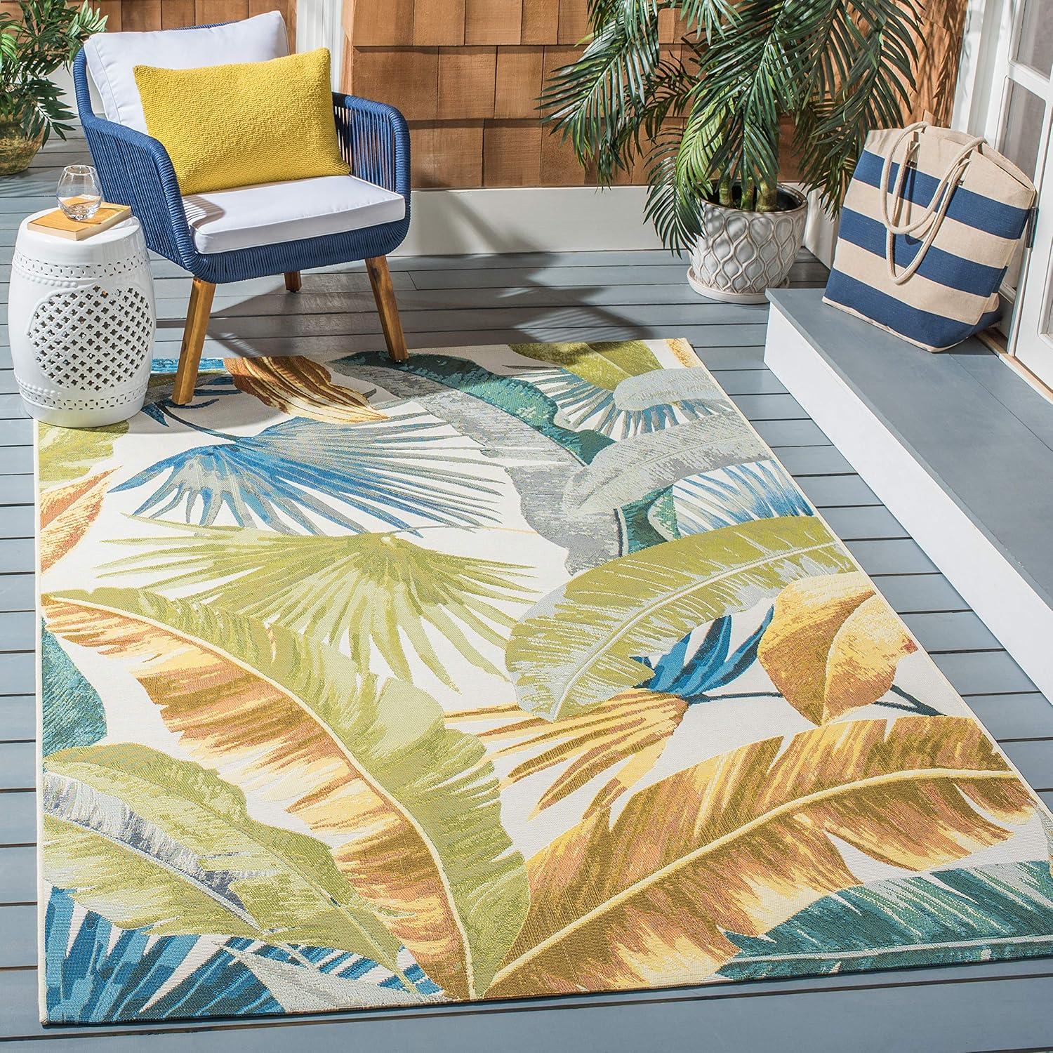 image:imageSAFAVIEH Washable Rug Outdoor Barbados Collection 53 x 76 Gold amp Green NonShedding amp Easy to Clean Ideal for Patio Backyard Mudroom BAR520CGoldGreen
