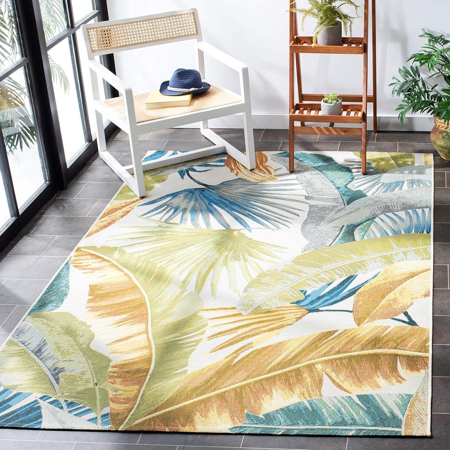 image:imageSAFAVIEH Washable Rug Outdoor Barbados Collection 53 x 76 Gold amp Green NonShedding amp Easy to Clean Ideal for Patio Backyard Mudroom BAR520CGoldGreen