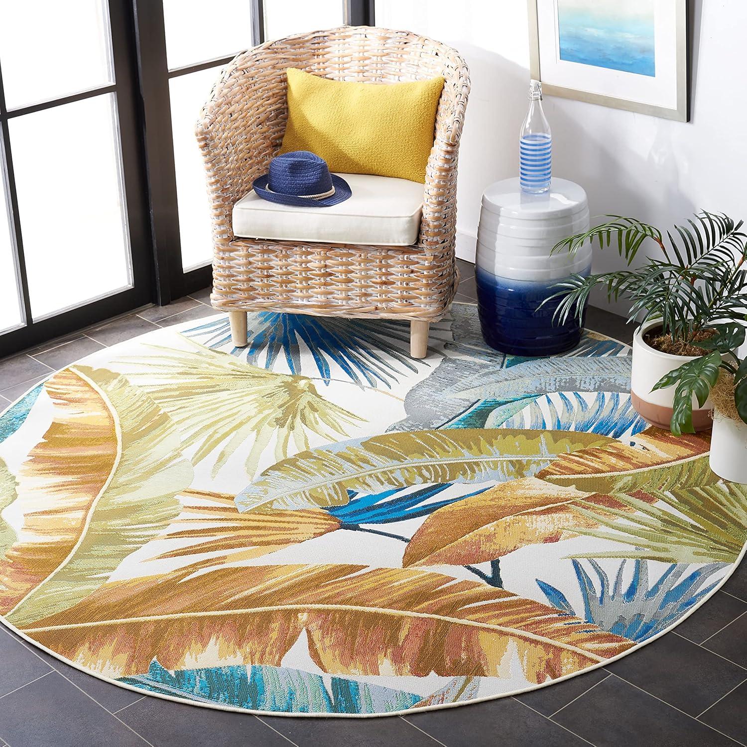 image:imageSAFAVIEH Washable Rug Outdoor Barbados Collection 53 x 76 Gold amp Green NonShedding amp Easy to Clean Ideal for Patio Backyard Mudroom BAR520CGoldGreen