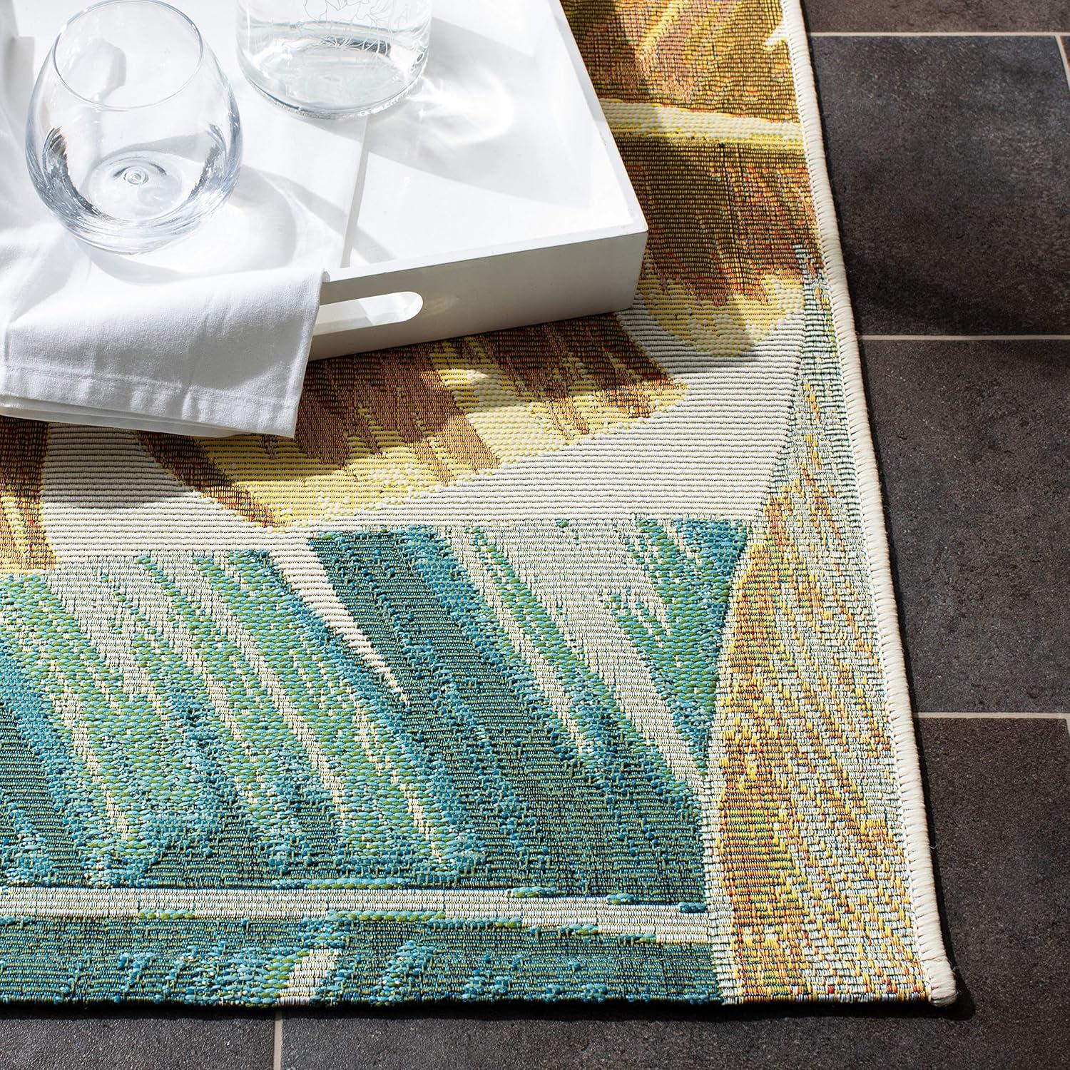 image:imageSAFAVIEH Washable Rug Outdoor Barbados Collection 53 x 76 Gold amp Green NonShedding amp Easy to Clean Ideal for Patio Backyard Mudroom BAR520CGoldGreen