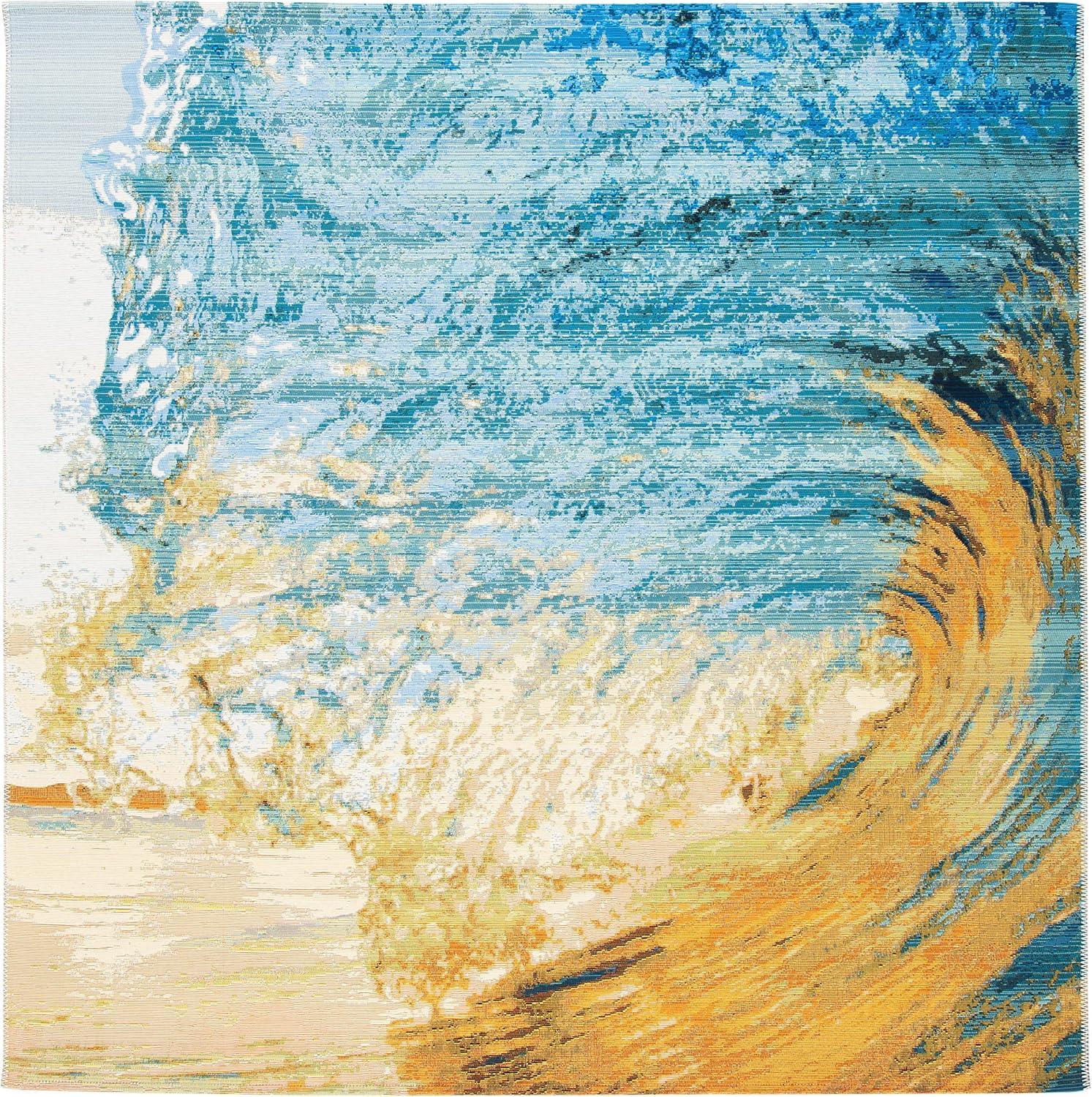 image:imageSAFAVIEH Washable Rug Outdoor Barbados Collection 8 x 105 Blue amp Gold NonShedding amp Easy to Clean Ideal for Patio Backyard Mudroom BAR510MBlueGold