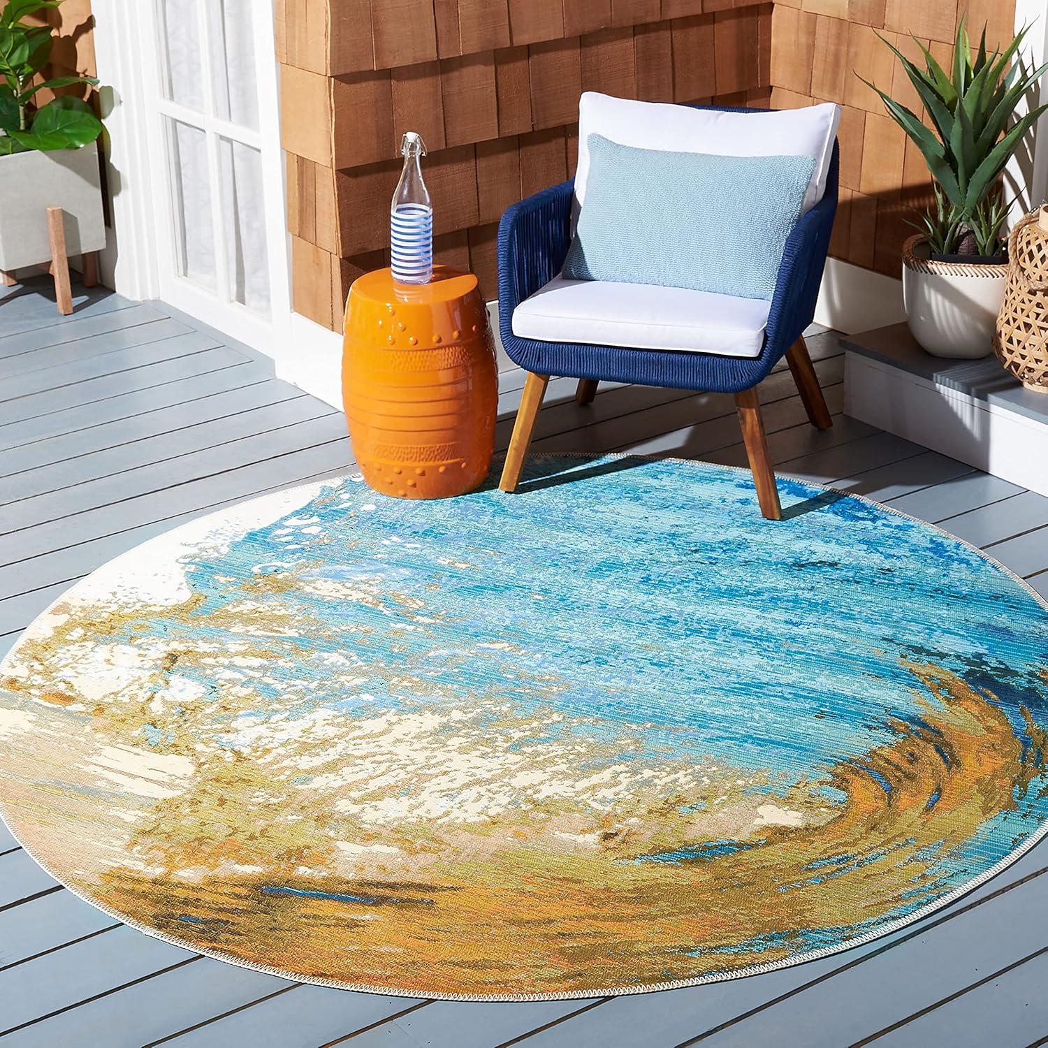 image:imageSAFAVIEH Washable Rug Outdoor Barbados Collection 8 x 105 Blue amp Gold NonShedding amp Easy to Clean Ideal for Patio Backyard Mudroom BAR510MBlueGold