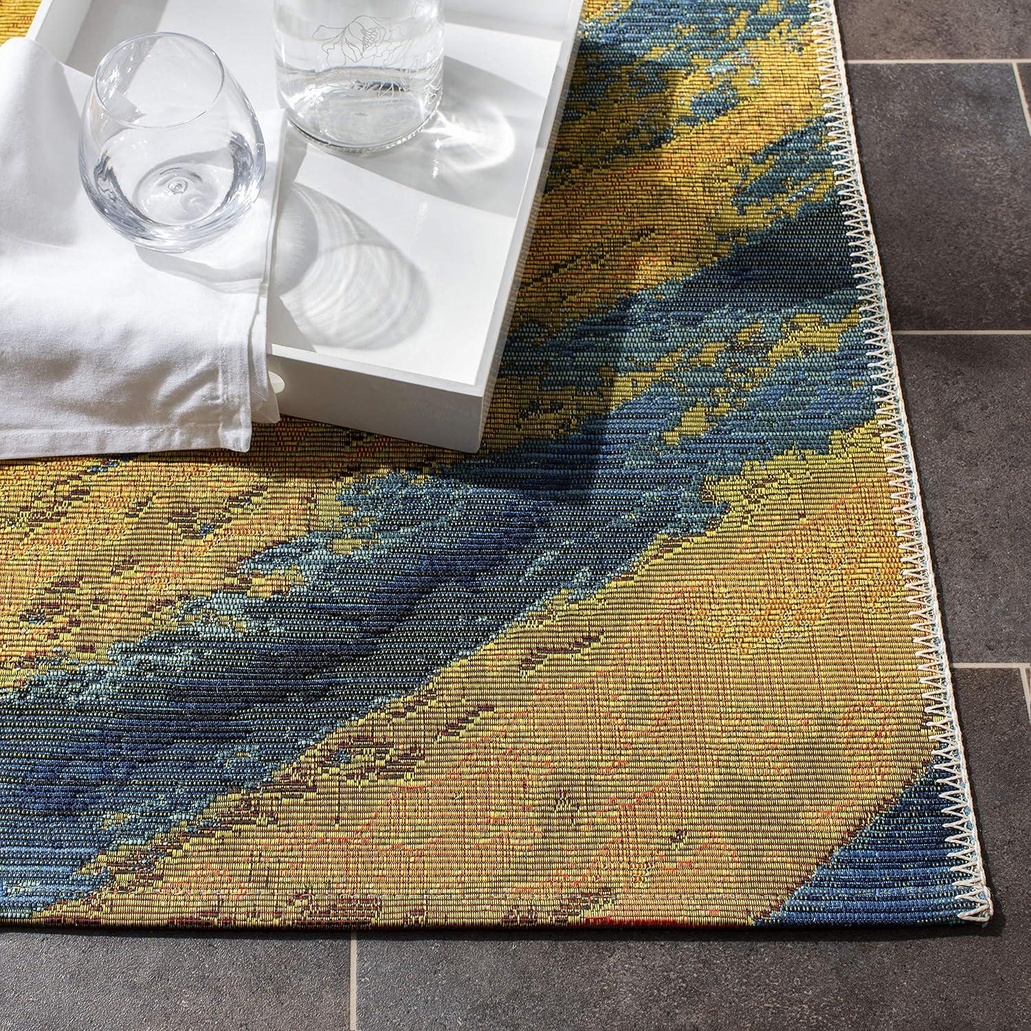 image:imageSAFAVIEH Washable Rug Outdoor Barbados Collection 8 x 105 Blue amp Gold NonShedding amp Easy to Clean Ideal for Patio Backyard Mudroom BAR510MBlueGold