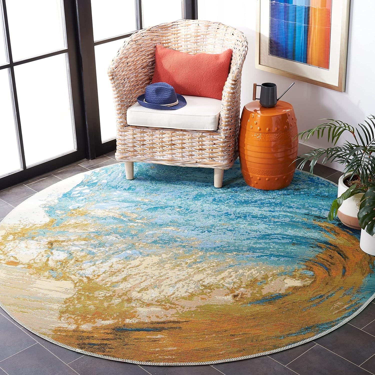 image:imageSAFAVIEH Washable Rug Outdoor Barbados Collection 8 x 105 Blue amp Gold NonShedding amp Easy to Clean Ideal for Patio Backyard Mudroom BAR510MBlueGold