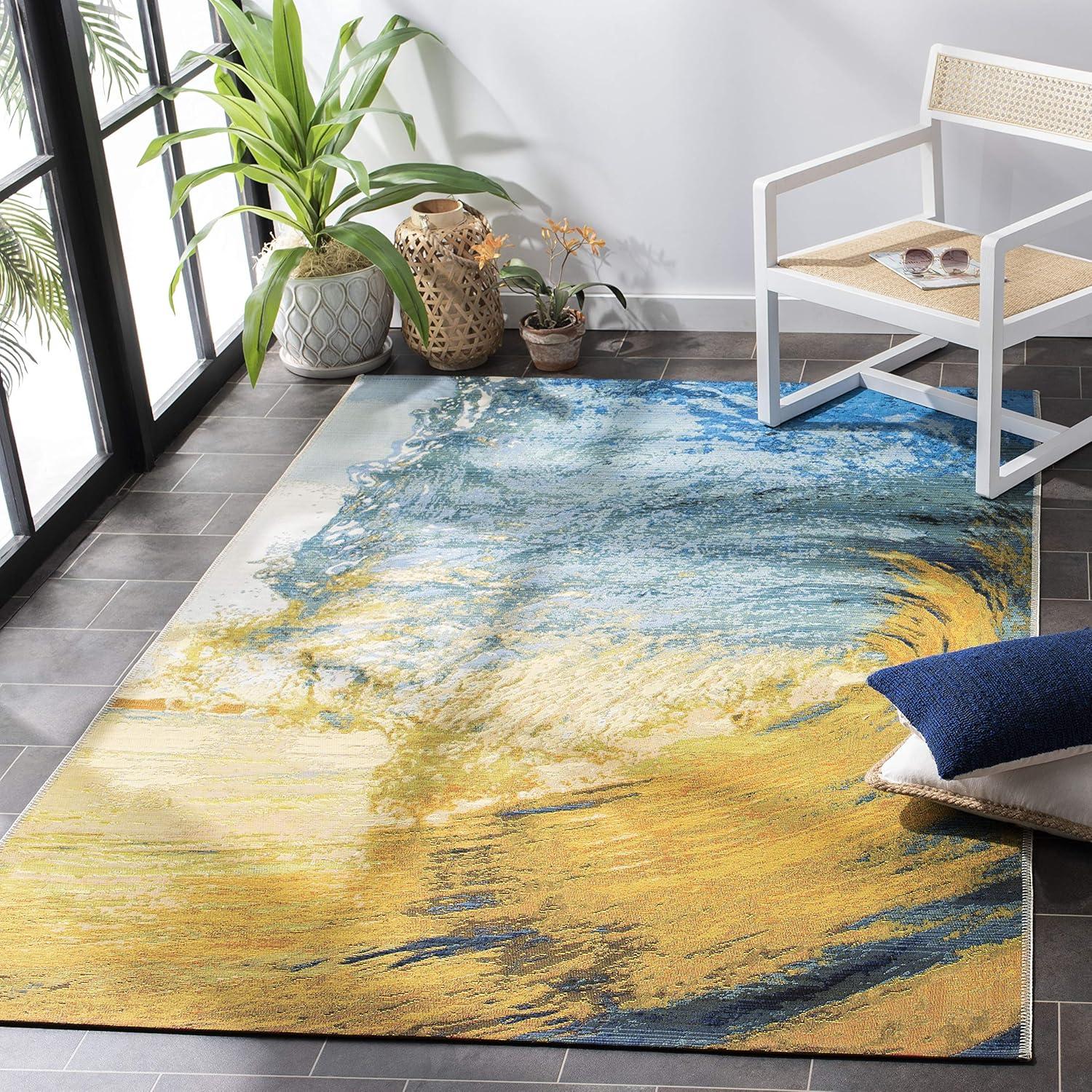 image:imageSAFAVIEH Washable Rug Outdoor Barbados Collection 8 x 105 Blue amp Gold NonShedding amp Easy to Clean Ideal for Patio Backyard Mudroom BAR510MBlueGold