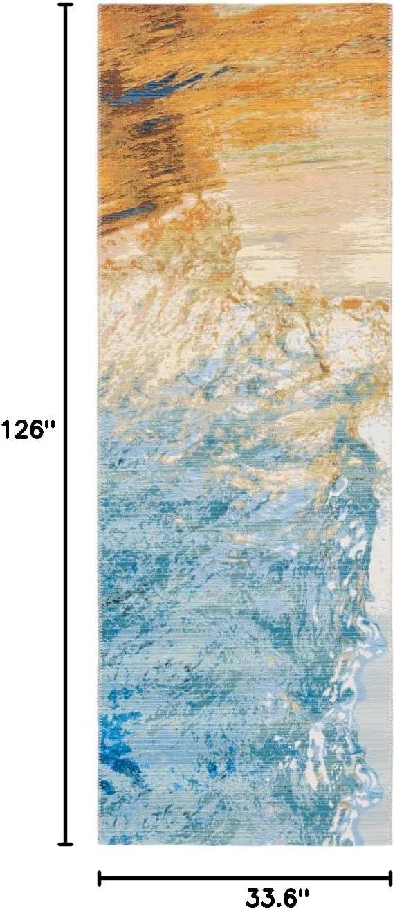 image:imageSAFAVIEH Washable Rug Outdoor Barbados Collection 8 x 105 Blue amp Gold NonShedding amp Easy to Clean Ideal for Patio Backyard Mudroom BAR510MBlueGold