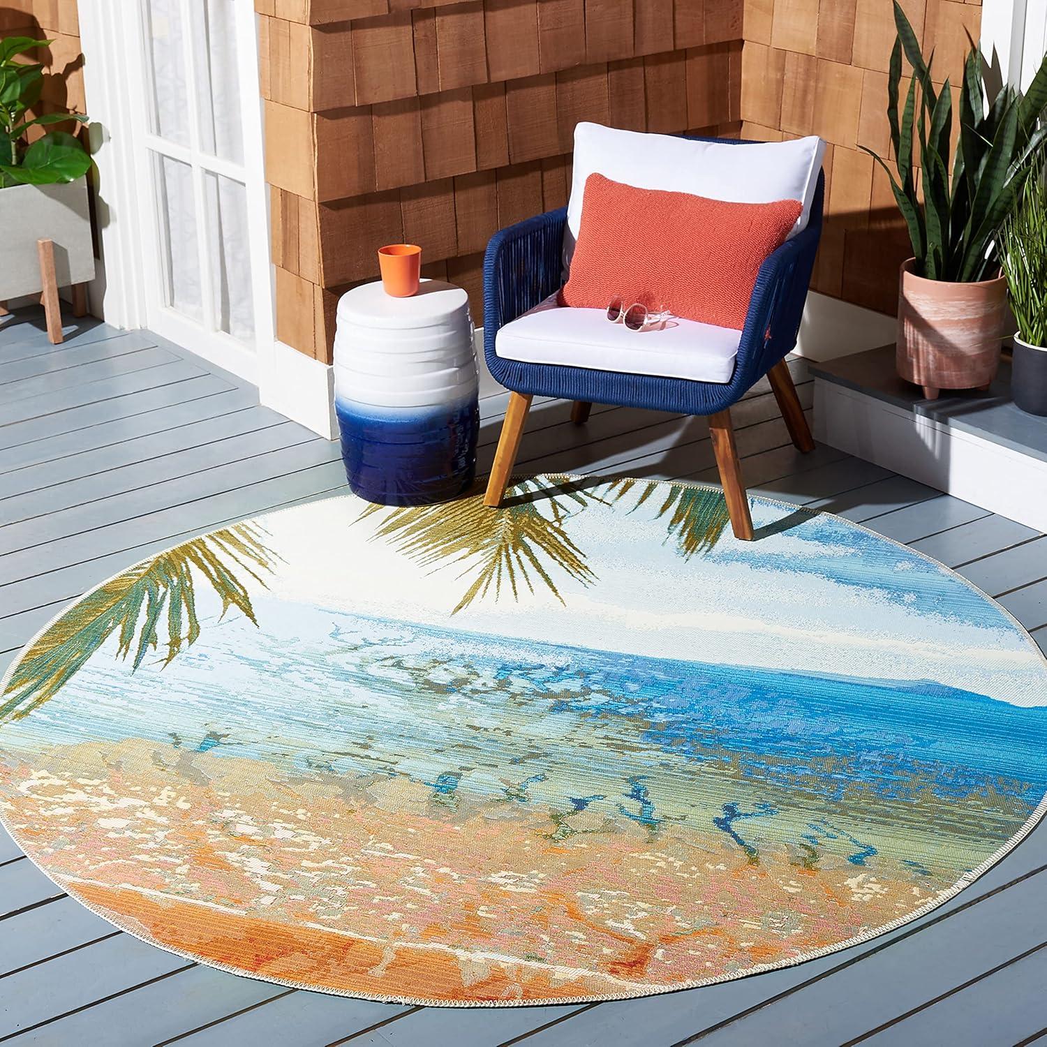image:imageSAFAVIEH Washable Rug Outdoor Barbados Collection 8 x 105 Gold amp Blue NonShedding amp Easy to Clean Ideal for Patio Backyard Mudroom BAR515AGoldBlue