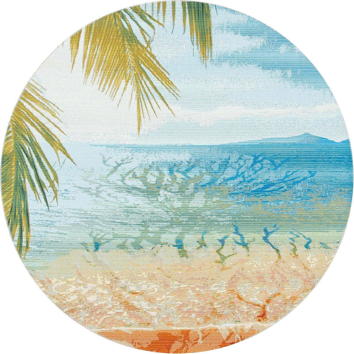 image:imageSAFAVIEH Washable Rug Outdoor Barbados Collection 8 x 105 Gold amp Blue NonShedding amp Easy to Clean Ideal for Patio Backyard Mudroom BAR515AGoldBlue