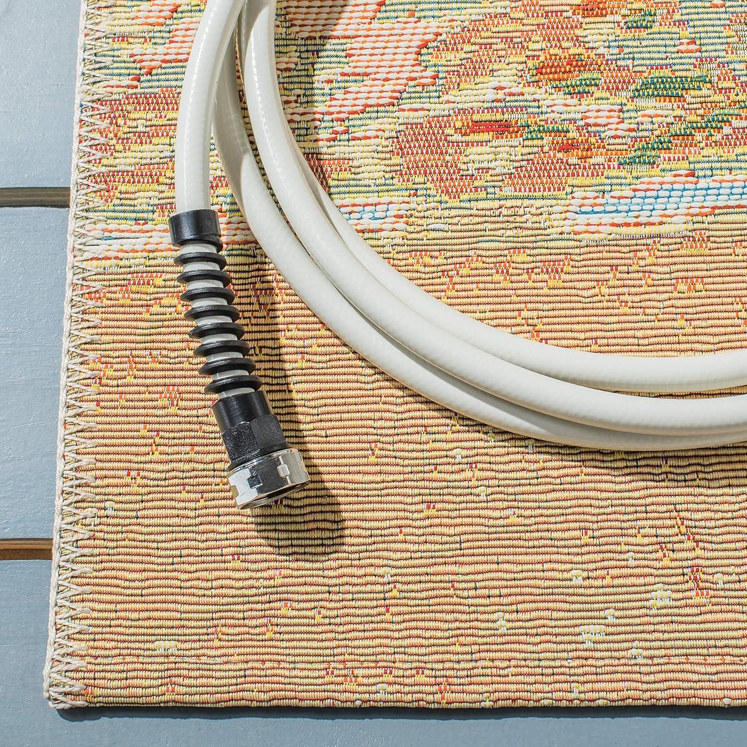image:imageSAFAVIEH Washable Rug Outdoor Barbados Collection 8 x 105 Gold amp Blue NonShedding amp Easy to Clean Ideal for Patio Backyard Mudroom BAR515AGoldBlue