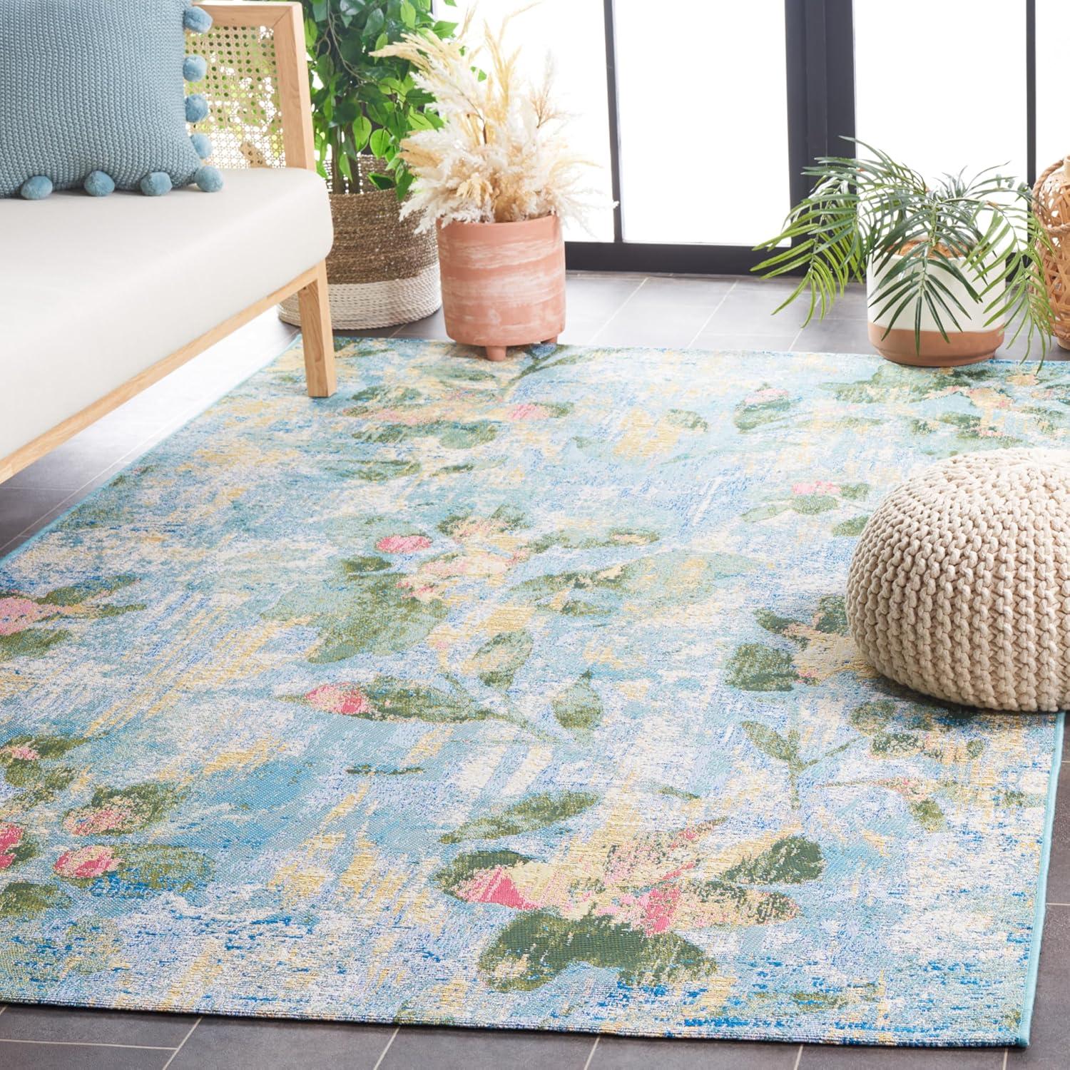 image:imageSAFAVIEH Washable Rug Outdoor Barbados Collection 8 x 105 Light Blue amp Green NonShedding amp Easy to Clean Ideal for Patio Backyard Mudroom BAR522MLight BlueGreen