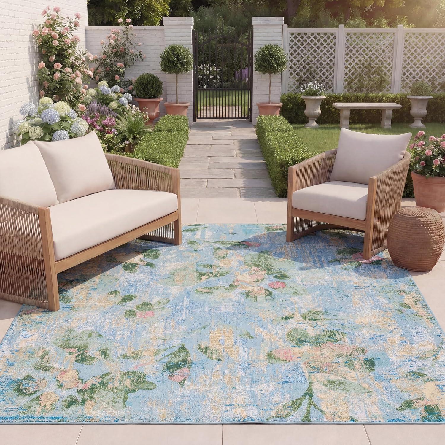 image:imageSAFAVIEH Washable Rug Outdoor Barbados Collection 8 x 105 Light Blue amp Green NonShedding amp Easy to Clean Ideal for Patio Backyard Mudroom BAR522MLight BlueGreen