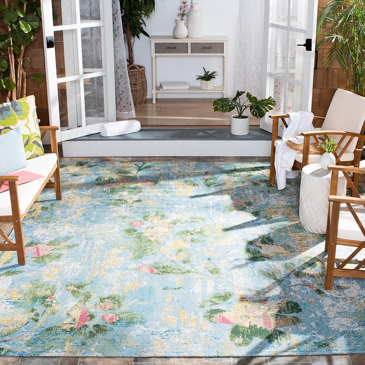 image:imageSAFAVIEH Washable Rug Outdoor Barbados Collection 8 x 105 Light Blue amp Green NonShedding amp Easy to Clean Ideal for Patio Backyard Mudroom BAR522MLight BlueGreen