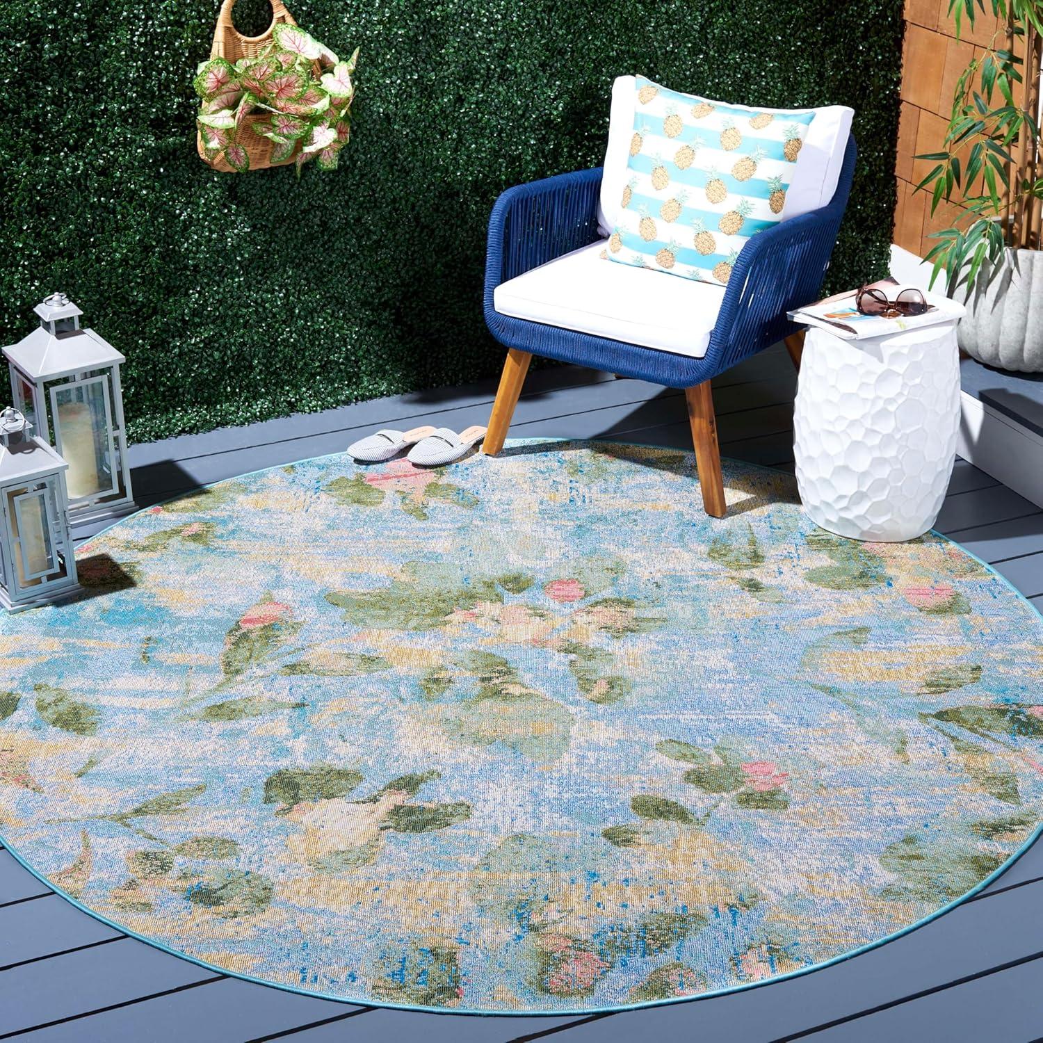 image:imageSAFAVIEH Washable Rug Outdoor Barbados Collection 8 x 105 Light Blue amp Green NonShedding amp Easy to Clean Ideal for Patio Backyard Mudroom BAR522MLight BlueGreen
