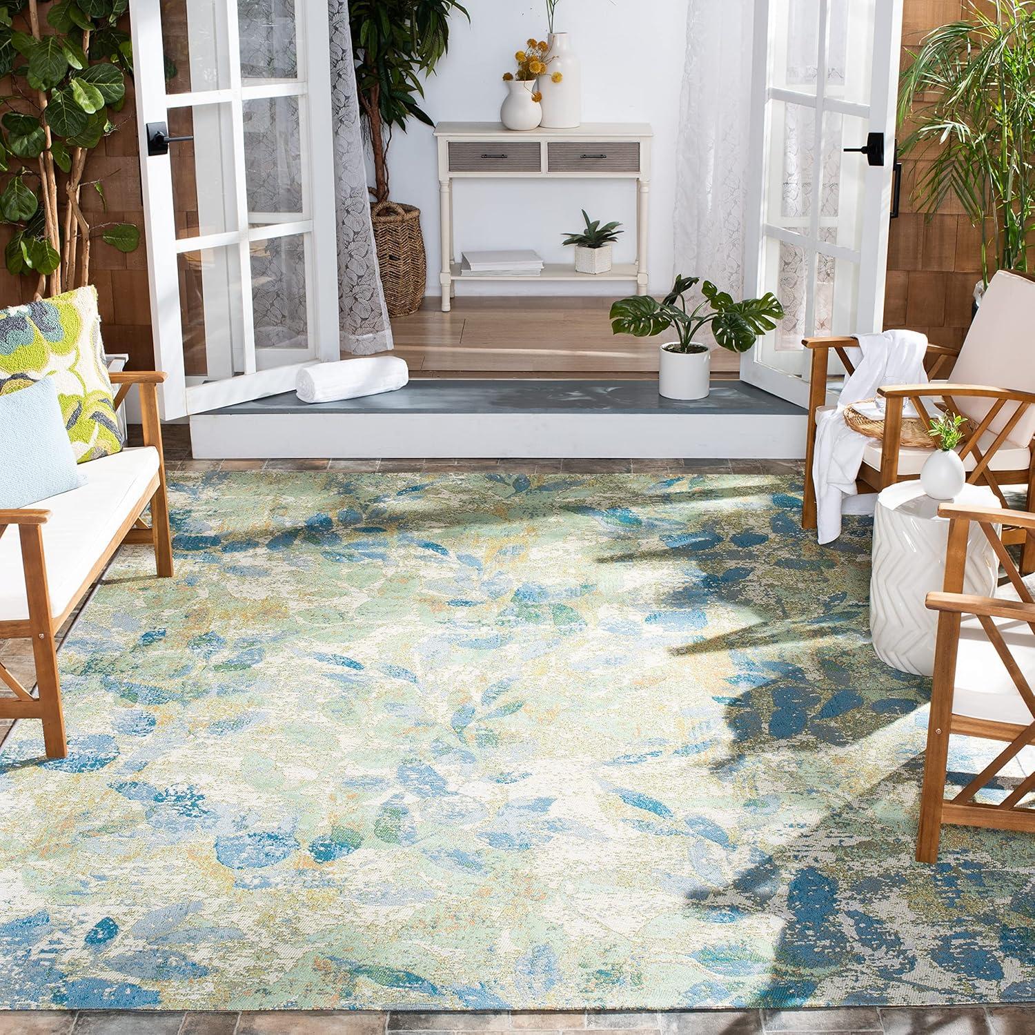 image:imageSAFAVIEH Washable Rug Outdoor Barbados Collection 91 x 125 Blue amp Ivory NonShedding amp Easy to Clean Ideal for Patio Backyard Mudroom BAR594MBlueIvory