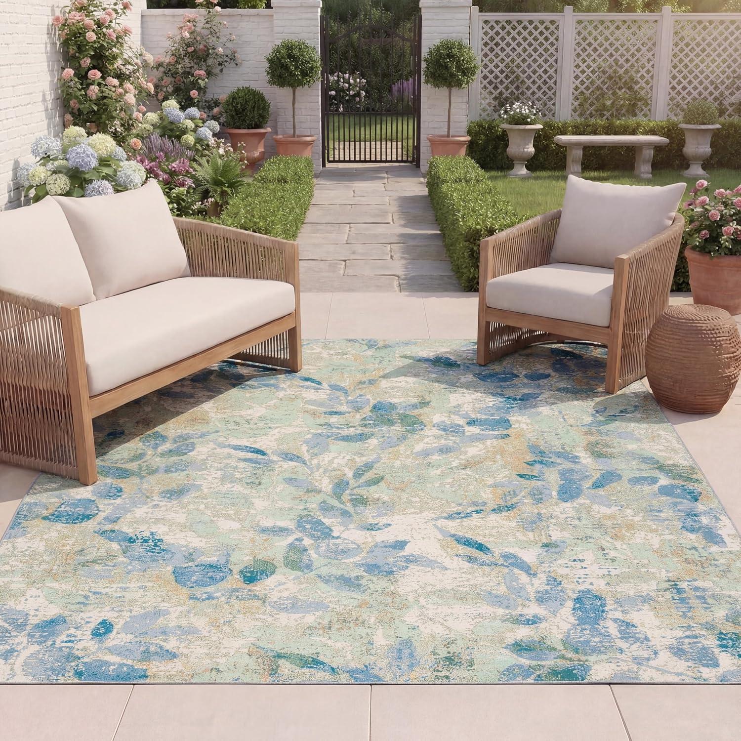 image:imageSAFAVIEH Washable Rug Outdoor Barbados Collection 91 x 125 Blue amp Ivory NonShedding amp Easy to Clean Ideal for Patio Backyard Mudroom BAR594MBlueIvory