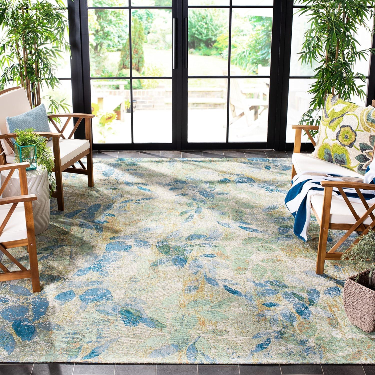 image:imageSAFAVIEH Washable Rug Outdoor Barbados Collection 91 x 125 Blue amp Ivory NonShedding amp Easy to Clean Ideal for Patio Backyard Mudroom BAR594MBlueIvory