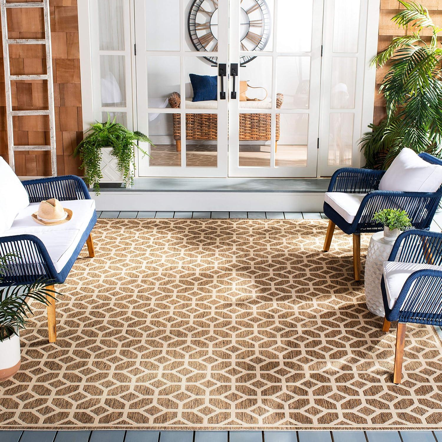 image:imageSAFAVIEH Washable Rug Outdoor Beach House Collection 8 x 10 Beige amp Cream NonShedding amp Easy to Clean Ideal for Patio Backyard Mudroom BHS127DBeigeCream