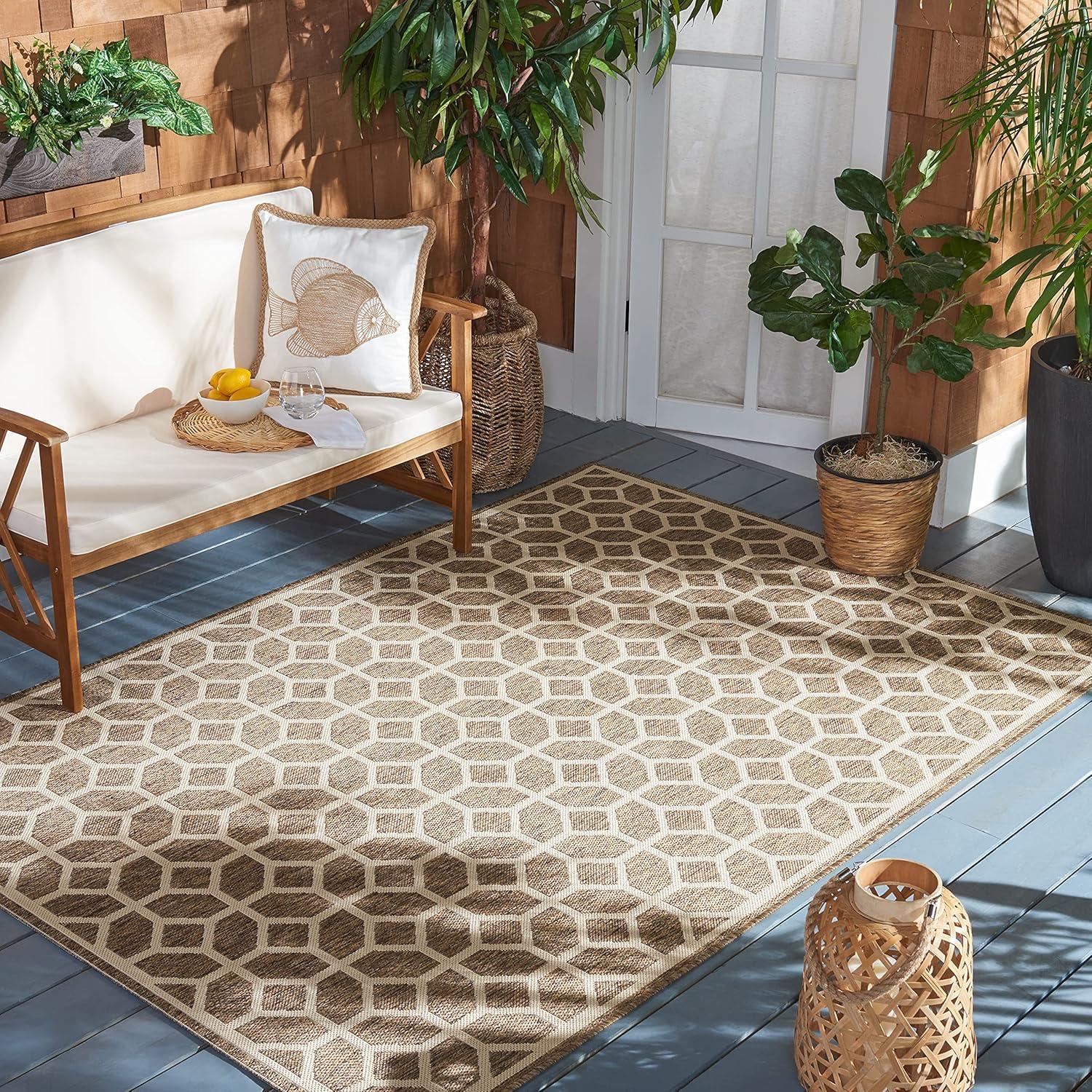 image:imageSAFAVIEH Washable Rug Outdoor Beach House Collection 8 x 10 Beige amp Cream NonShedding amp Easy to Clean Ideal for Patio Backyard Mudroom BHS127DBeigeCream