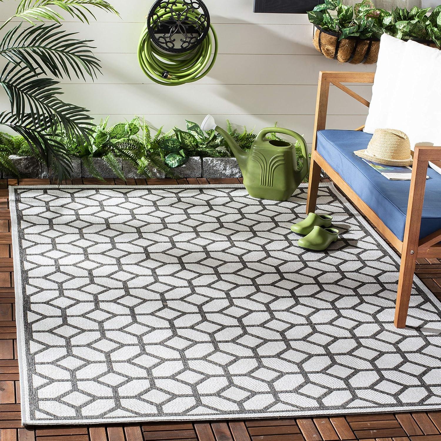 image:imageSAFAVIEH Washable Rug Outdoor Beach House Collection 8 x 10 Beige amp Cream NonShedding amp Easy to Clean Ideal for Patio Backyard Mudroom BHS127DLight GreyCharcoal