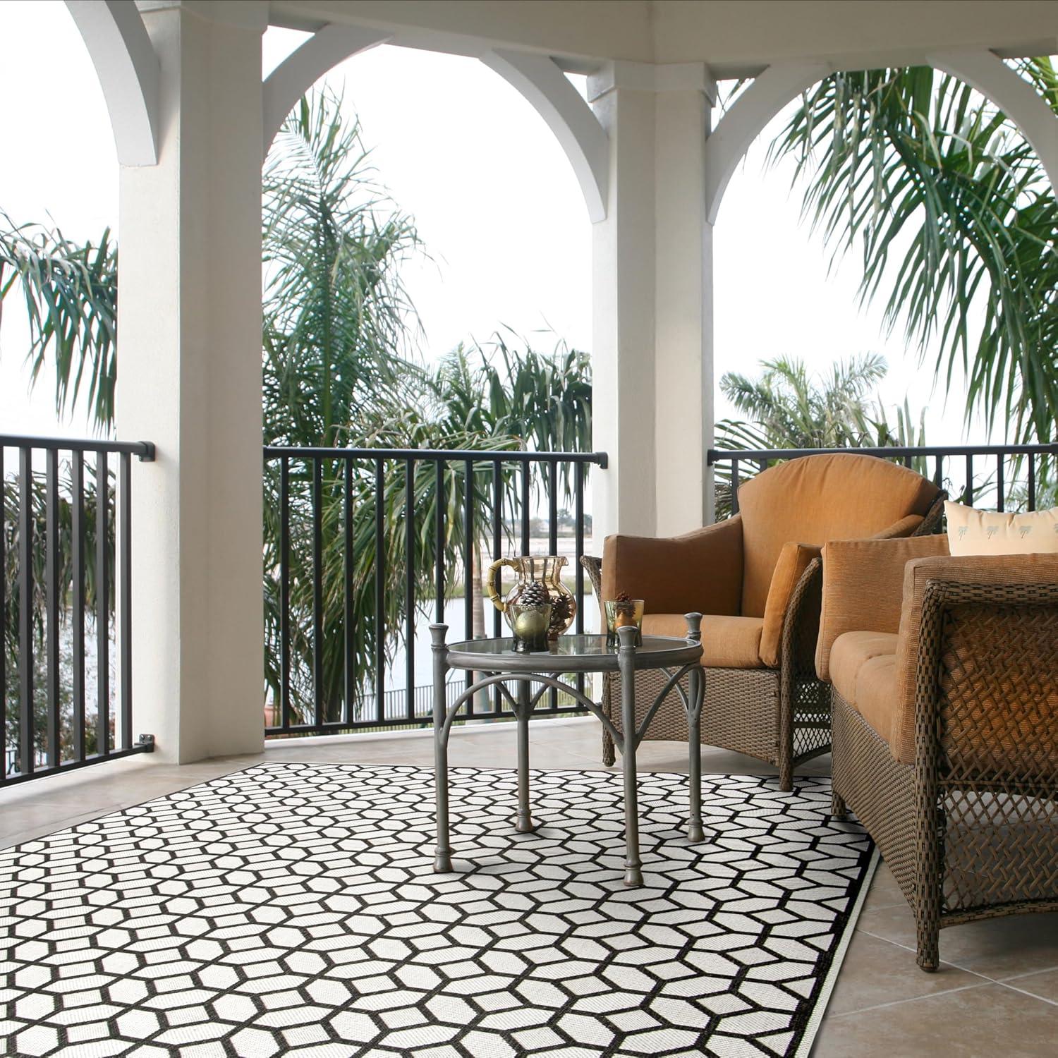 image:imageSAFAVIEH Washable Rug Outdoor Beach House Collection 8 x 10 Beige amp Cream NonShedding amp Easy to Clean Ideal for Patio Backyard Mudroom BHS127DLight GreyCharcoal