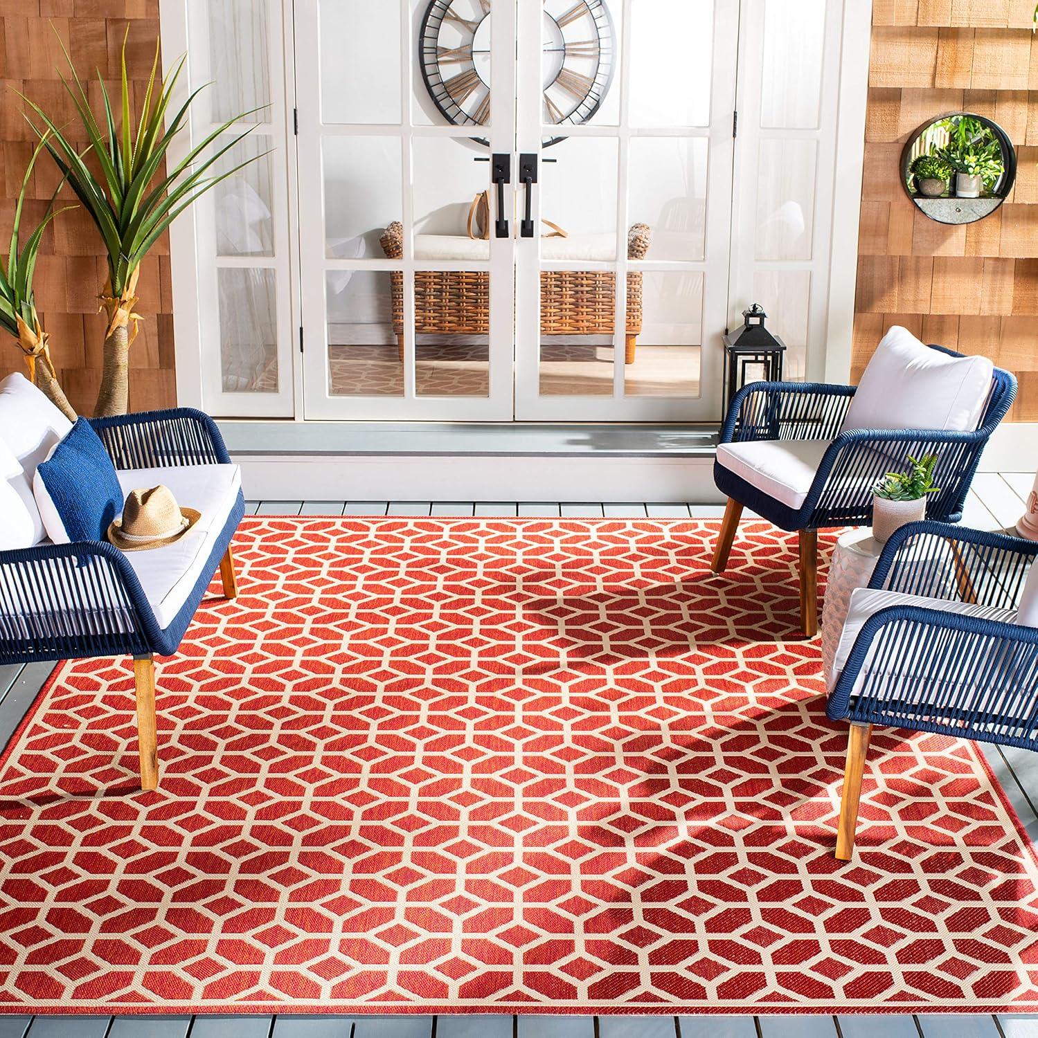 image:imageSAFAVIEH Washable Rug Outdoor Beach House Collection 8 x 10 Beige amp Cream NonShedding amp Easy to Clean Ideal for Patio Backyard Mudroom BHS127DRedCreme