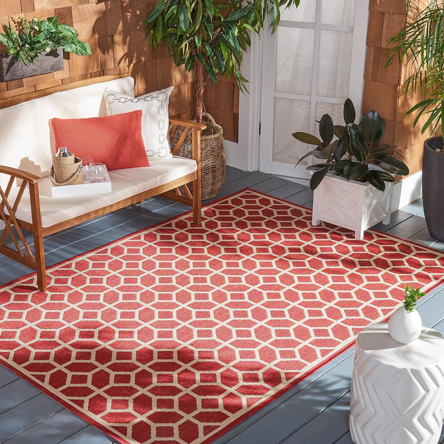 image:imageSAFAVIEH Washable Rug Outdoor Beach House Collection 8 x 10 Beige amp Cream NonShedding amp Easy to Clean Ideal for Patio Backyard Mudroom BHS127DRedCreme
