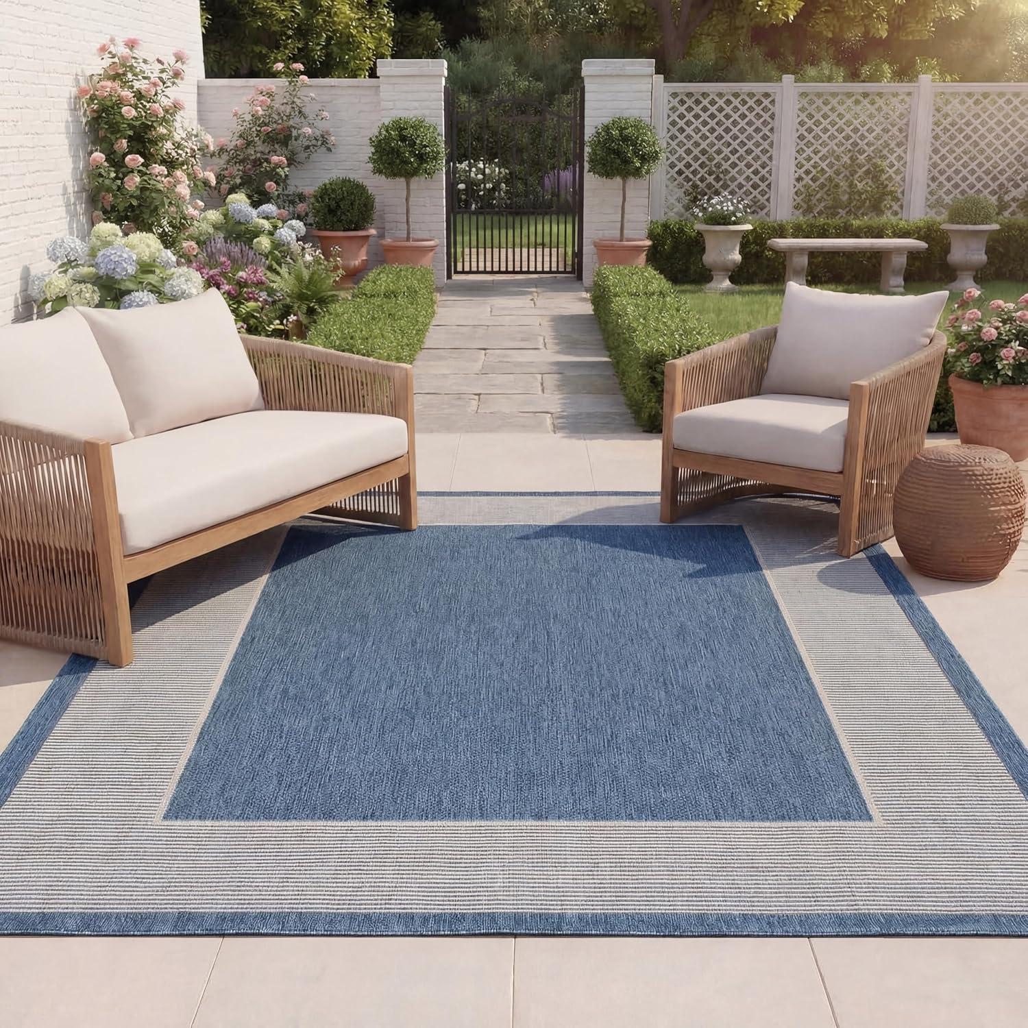 image:imageSAFAVIEH Washable Rug Outdoor Beach House Collection 8 x 10 Blue amp Ivory NonShedding amp Easy to Clean Ideal for Patio Backyard Mudroom BHS286MBlueIvory