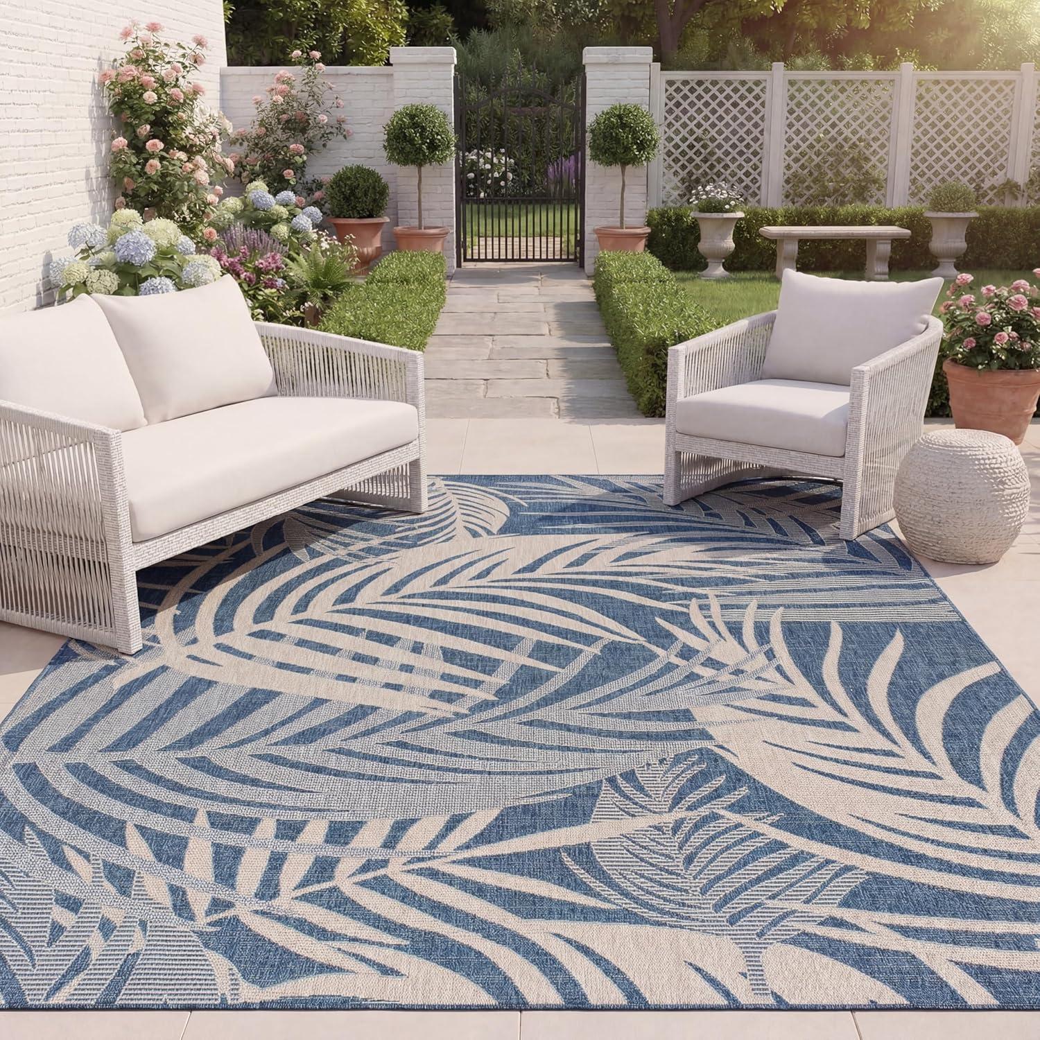 image:imageSAFAVIEH Washable Rug Outdoor Beach House Collection 8 x 10 Blue amp Ivory NonShedding amp Easy to Clean Ideal for Patio Backyard Mudroom BHS294MBlueIvory
