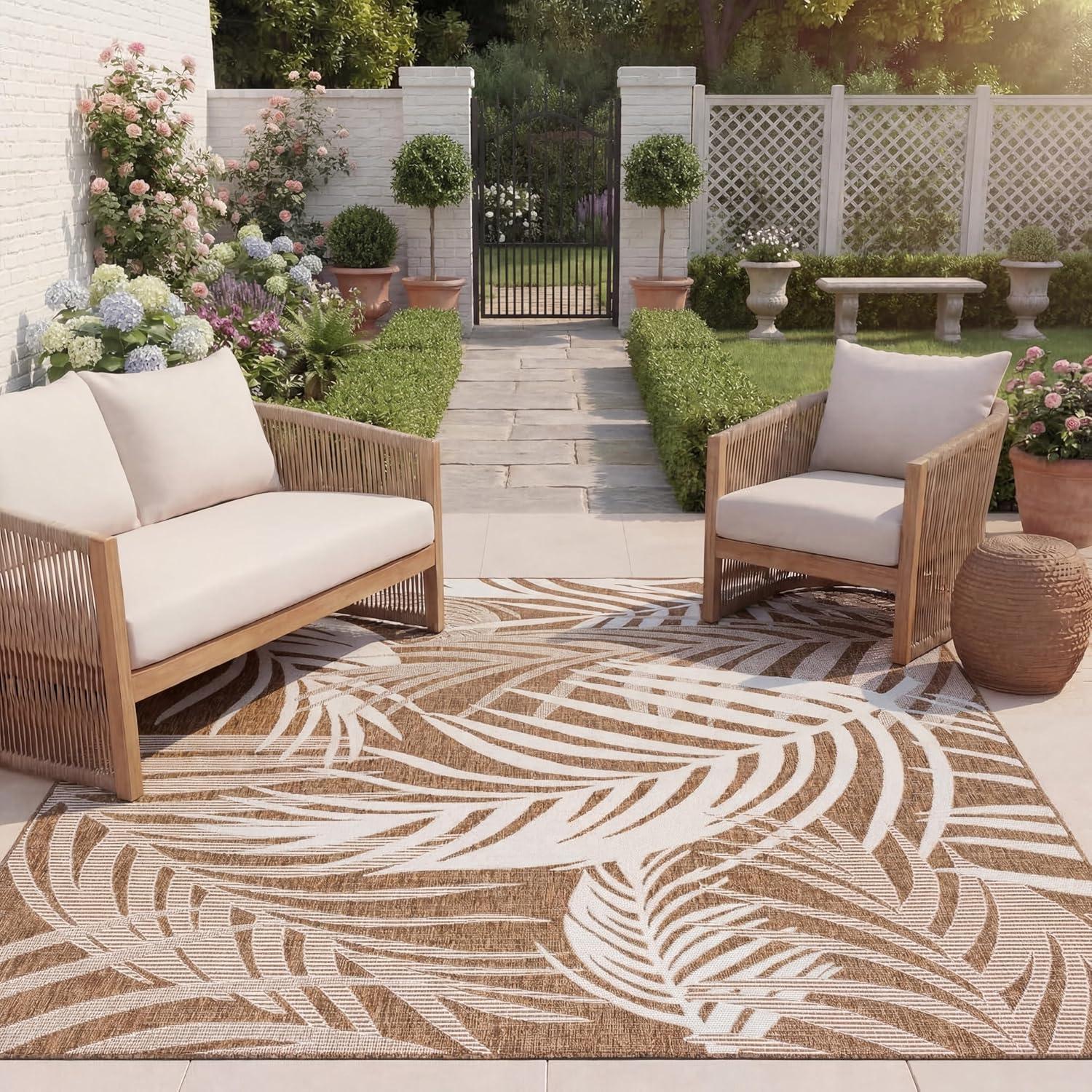image:imageSAFAVIEH Washable Rug Outdoor Beach House Collection 8 x 10 Blue amp Ivory NonShedding amp Easy to Clean Ideal for Patio Backyard Mudroom BHS294MBrownIvory