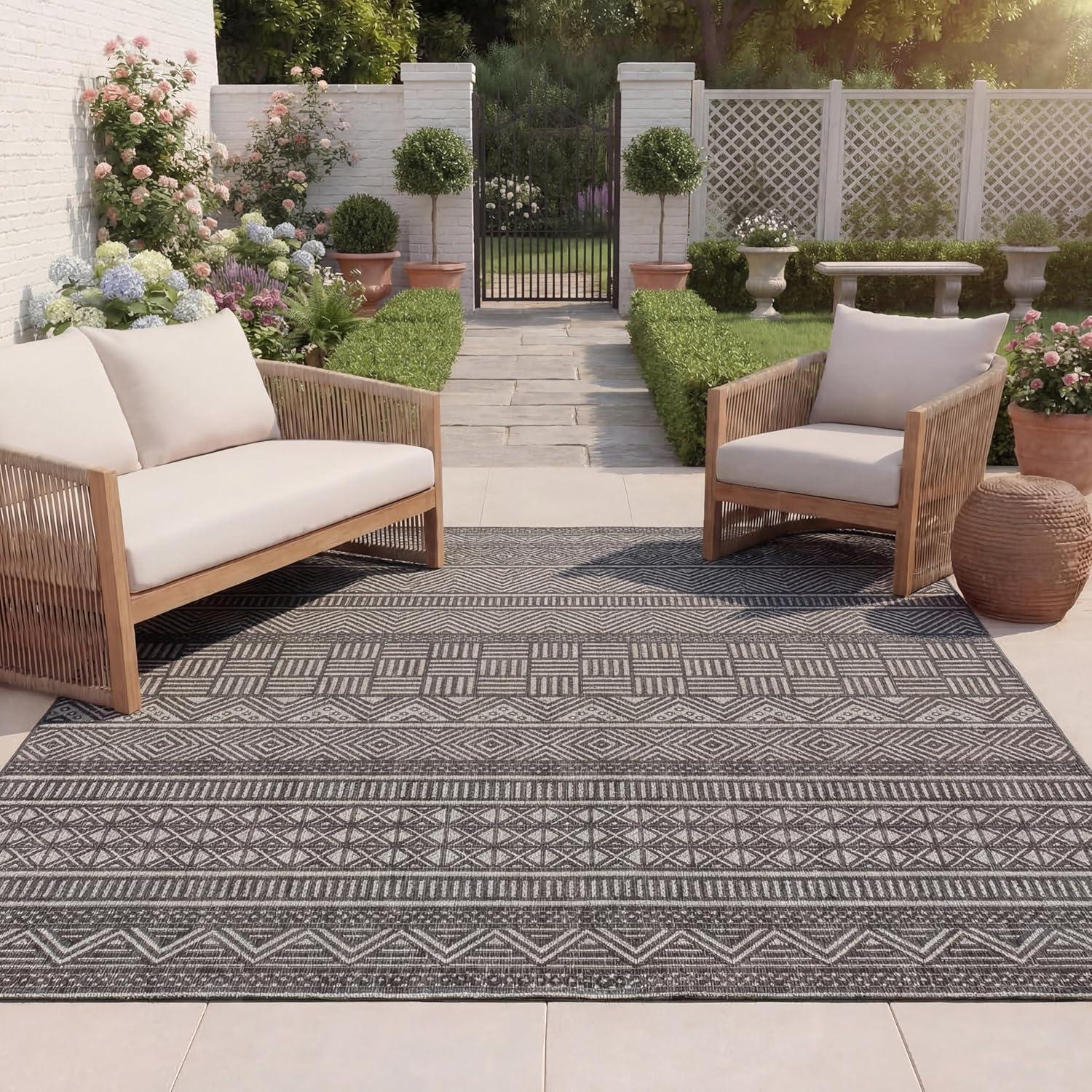 image:imageSAFAVIEH Washable Rug Outdoor Beach House Collection 8 x 10 Charcoal amp Grey NonShedding amp Easy to Clean Ideal for Patio Backyard Mudroom BHS288HCharcoalGrey