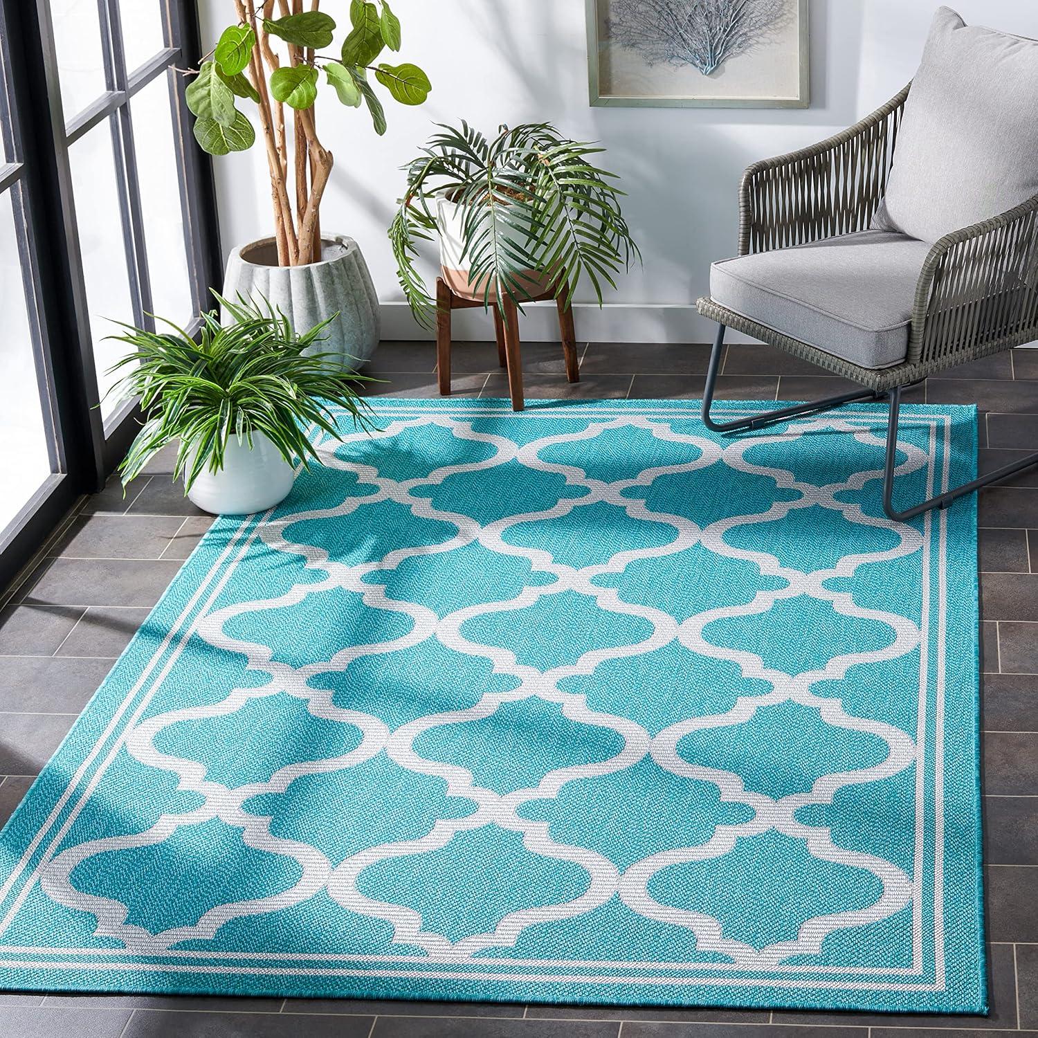 image:imageSAFAVIEH Washable Rug Outdoor Bermuda Collection 8 x 10 Ivory amp Charcoal NonShedding amp Easy to Clean Ideal for Patio Backyard Mudroom BMU810AAquaGrey
